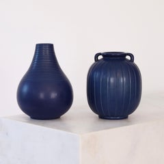 Set of Blue Stoneware vases by Axel Sorensen for P. Ipsens Enke, 1940s, Denmark