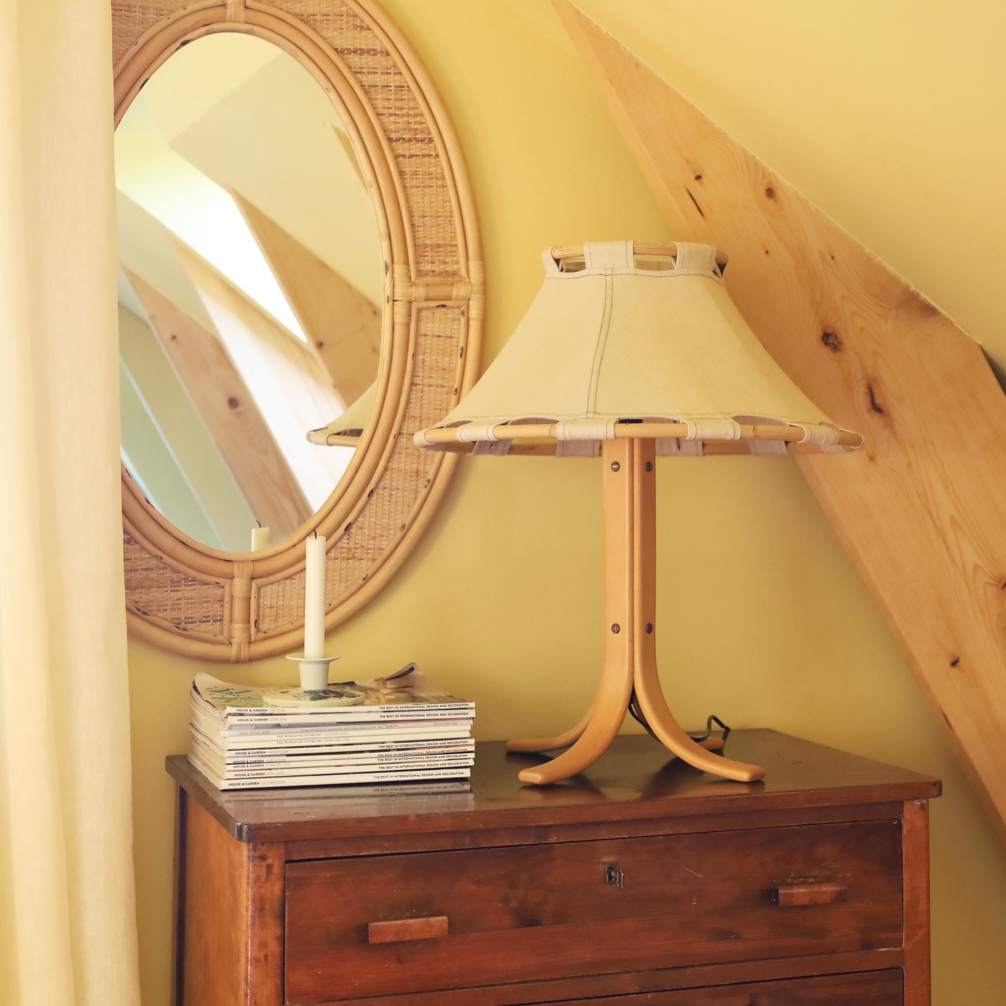 Lampe de bureau en bois de hêtre et toile d'Anna Ehrner pour Atelje Lyktan, 1970, Suède en vente 6