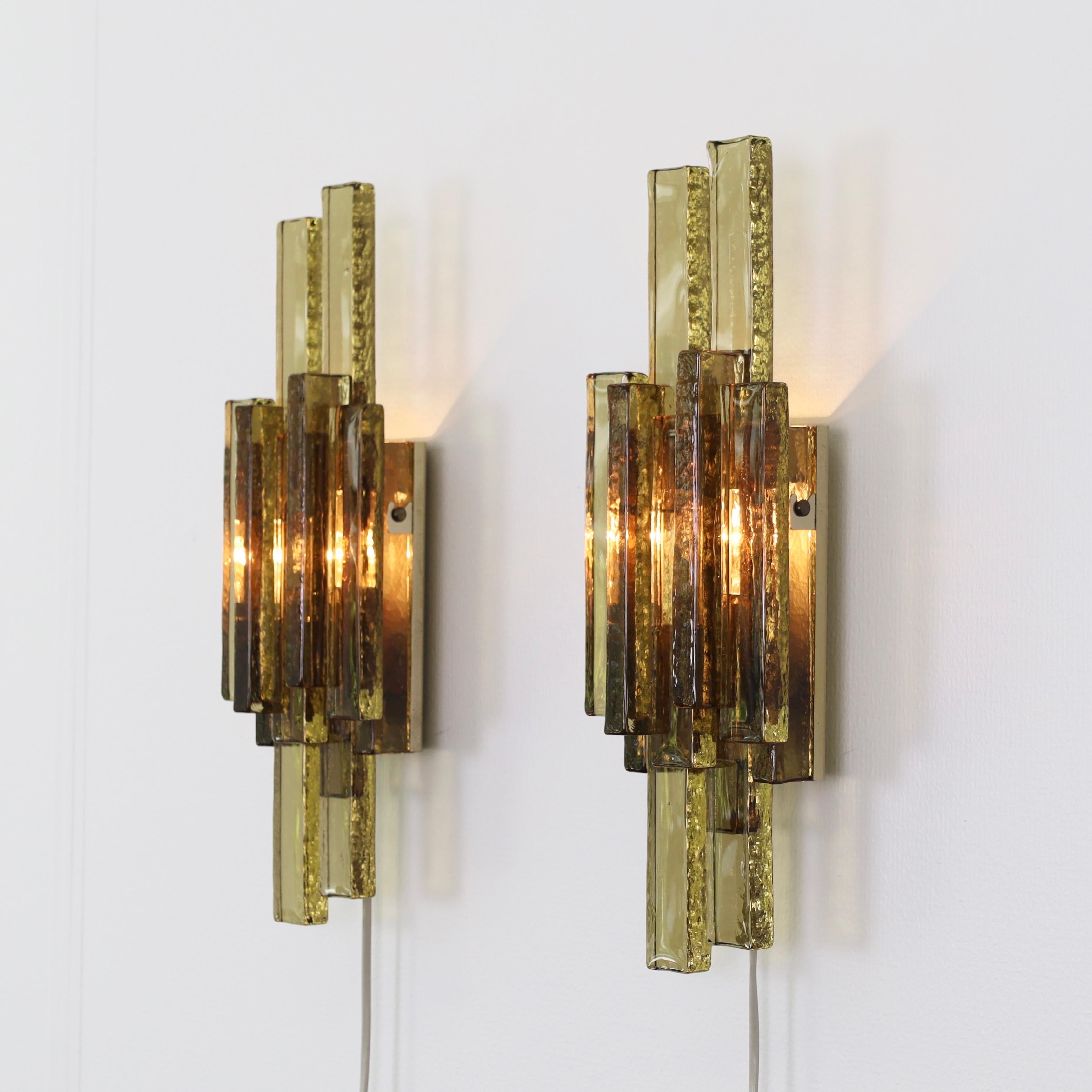 Danish Pair of Smoke-Coloured Glass Wall Lamps by Holm Sørensen, 1960s, Denmark For Sale