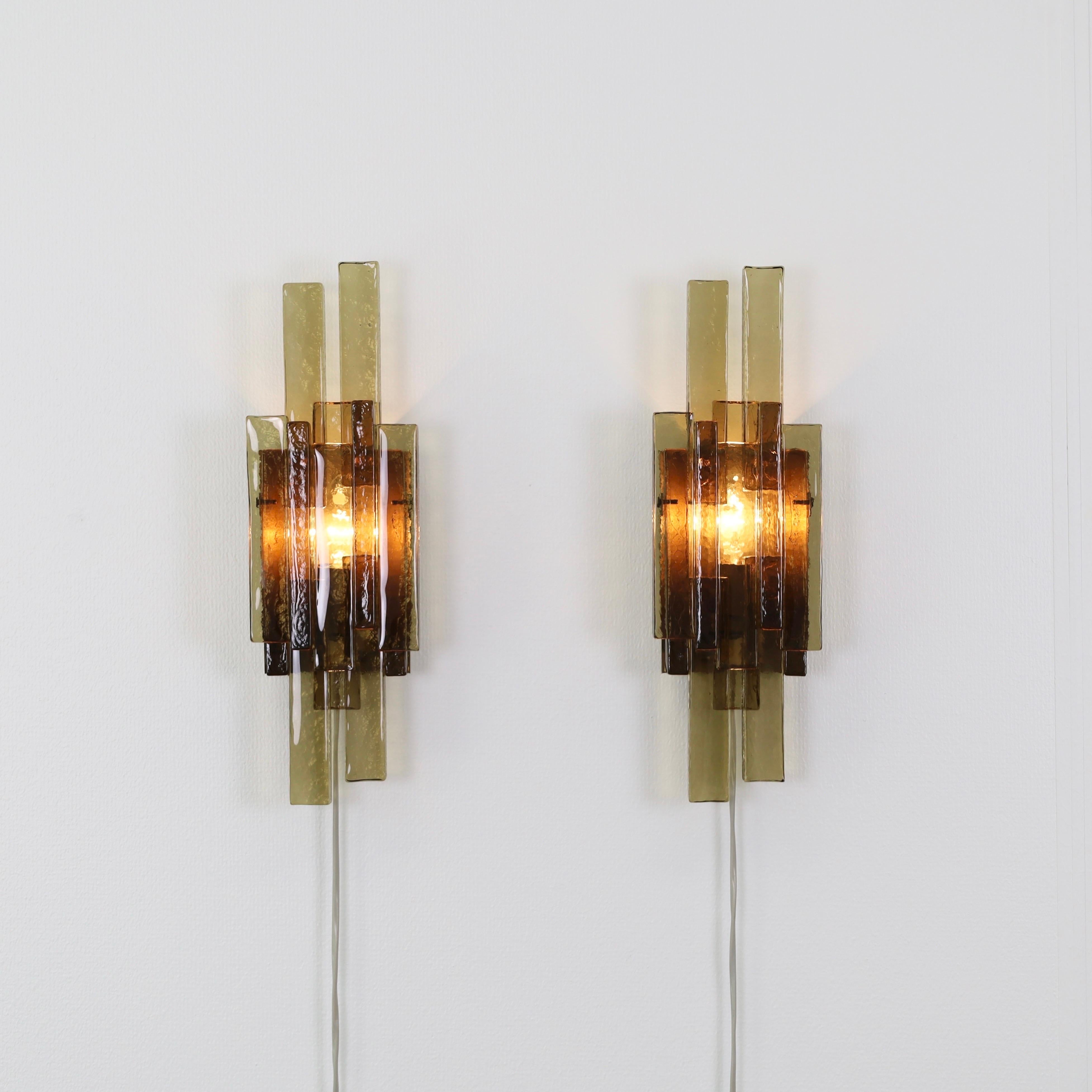 Mid-20th Century Pair of Smoke-Coloured Glass Wall Lamps by Holm Sørensen, 1960s, Denmark For Sale