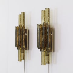 Pair of Smoke-Coloured Glass Wall Lamps by Holm Sørensen, 1960s, Denmark