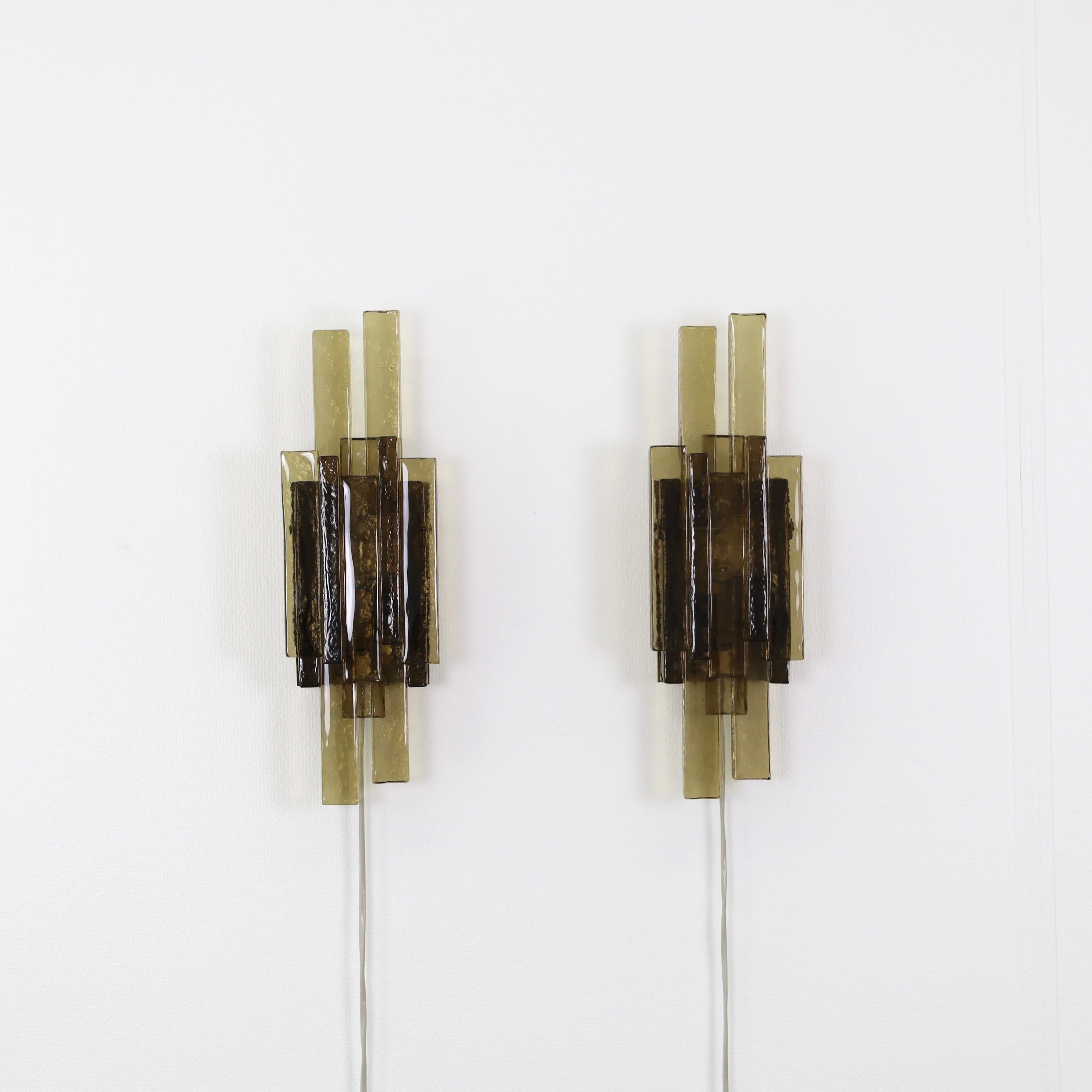 Pair of Smoke-Coloured Glass Wall Lamps by Holm Sørensen, 1960s, Denmark In Good Condition For Sale In Værløse, DK
