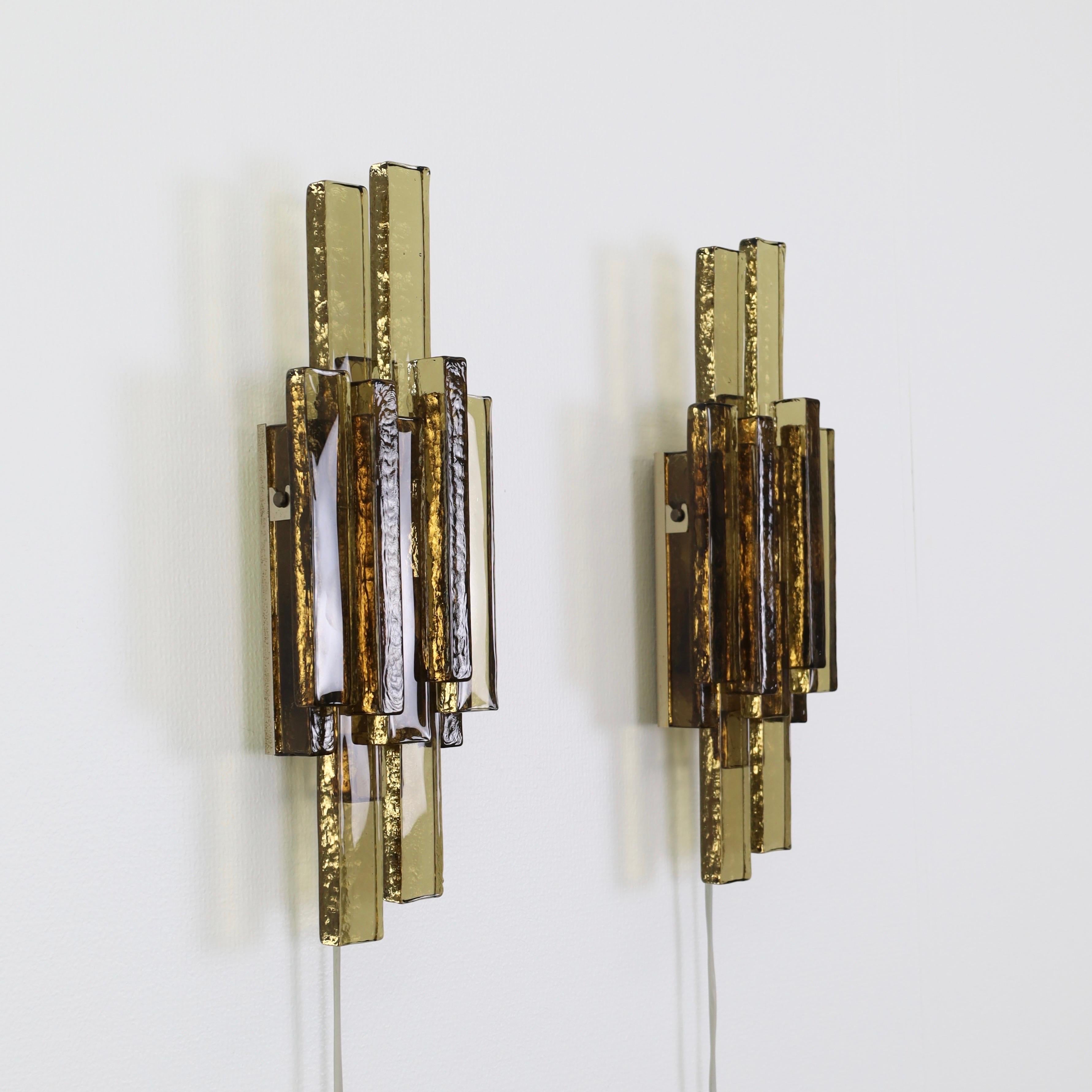 Pair of Smoke-Coloured Glass Wall Lamps by Holm Sørensen, 1960s, Denmark For Sale 8