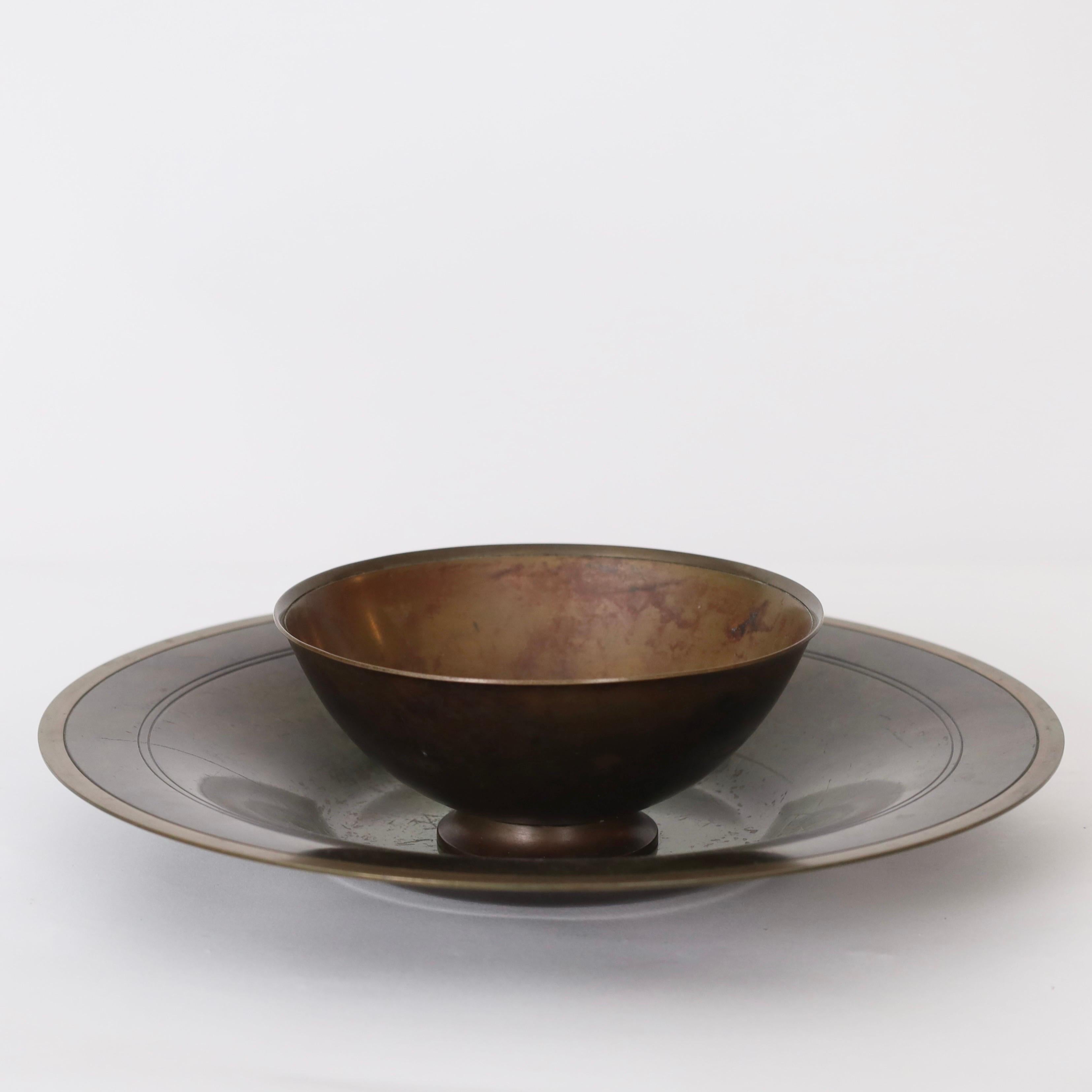 Set of Art Deco Bronze Plate and Bowl by Just Andersen, 1930s, Denmark For Sale 1