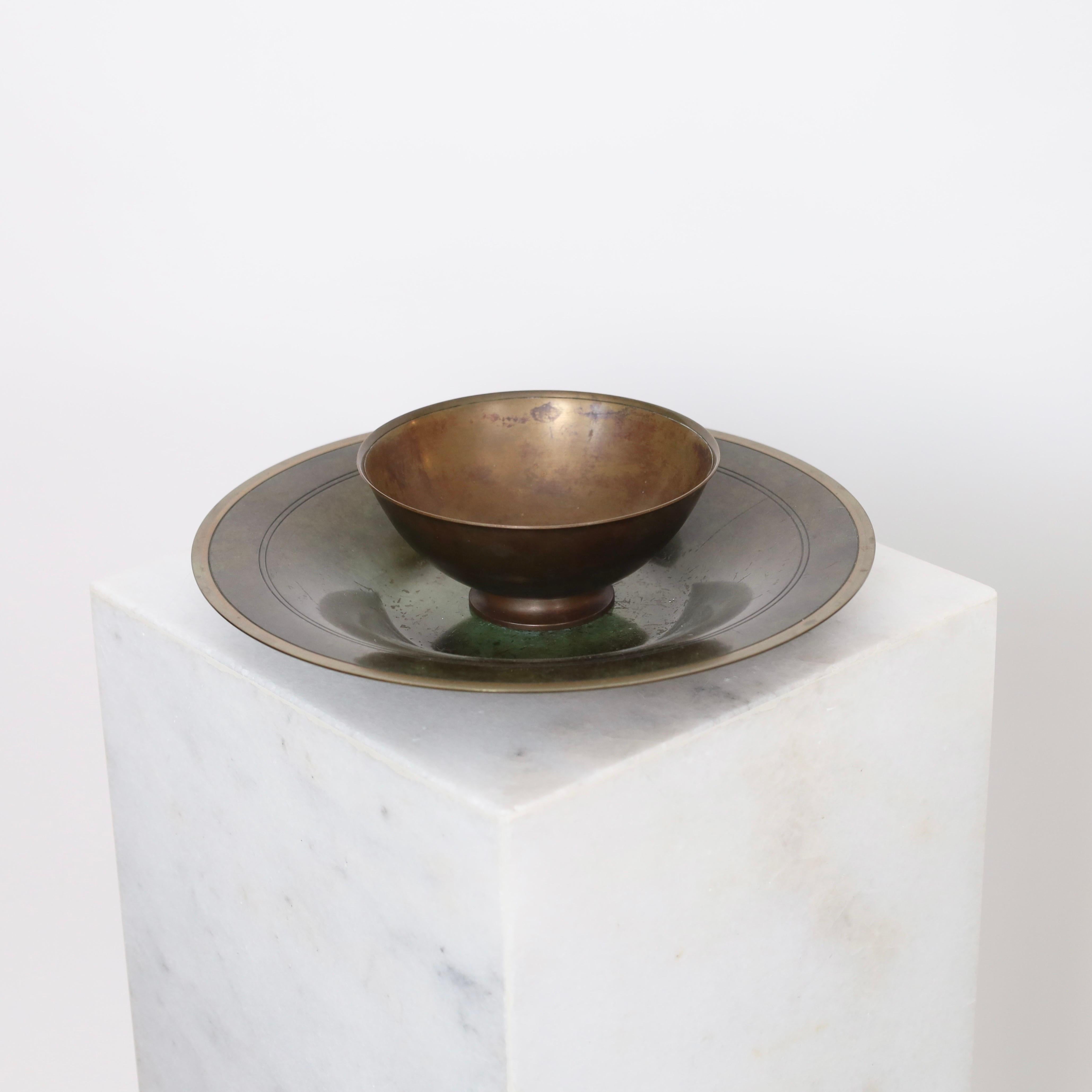Set of Art Deco Bronze Plate and Bowl by Just Andersen, 1930s, Denmark For Sale 8