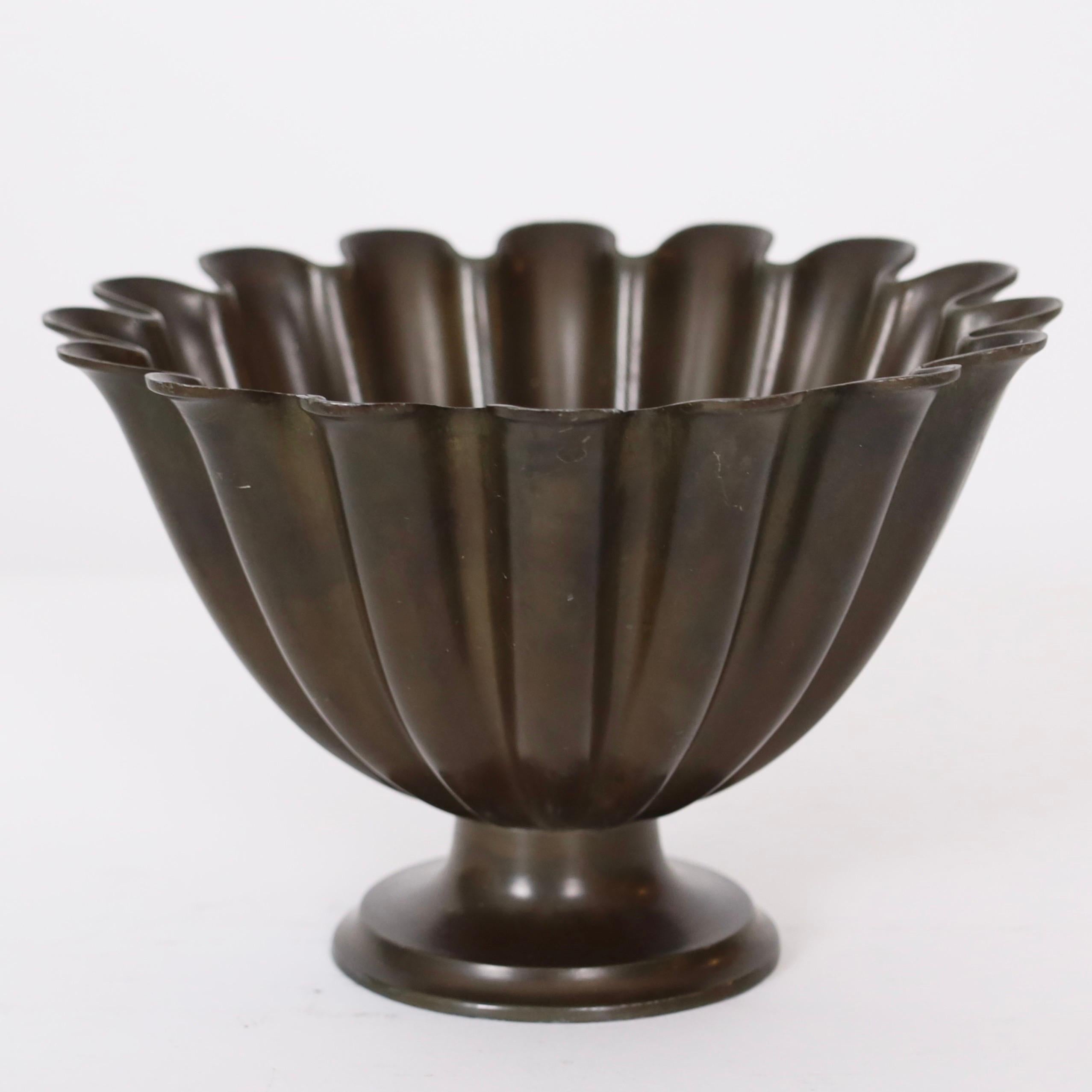 Scalloped Pedestal Bowl by Just Andersen 1920s, Denmark For Sale 3