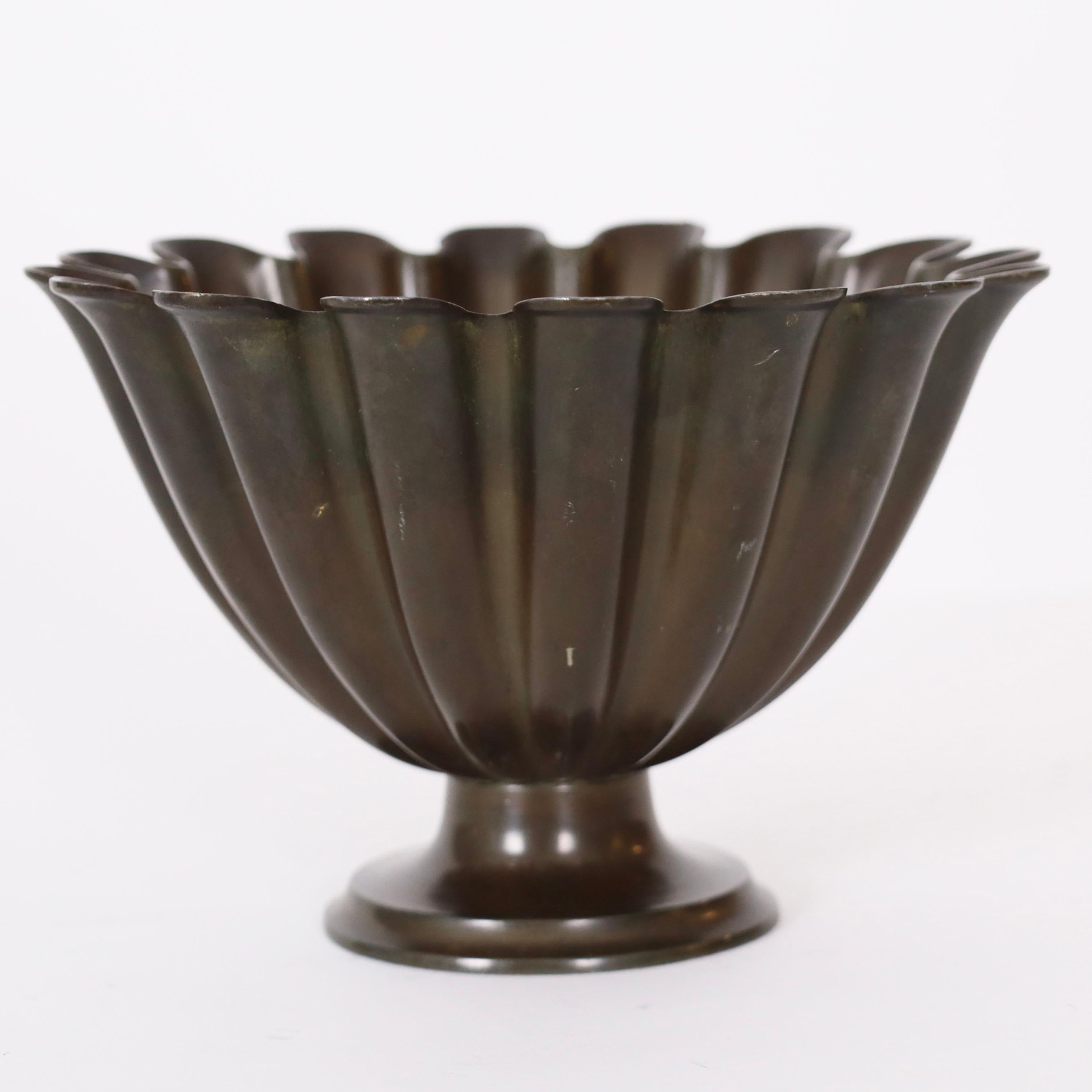 Scalloped Pedestal Bowl by Just Andersen 1920s, Denmark For Sale 1