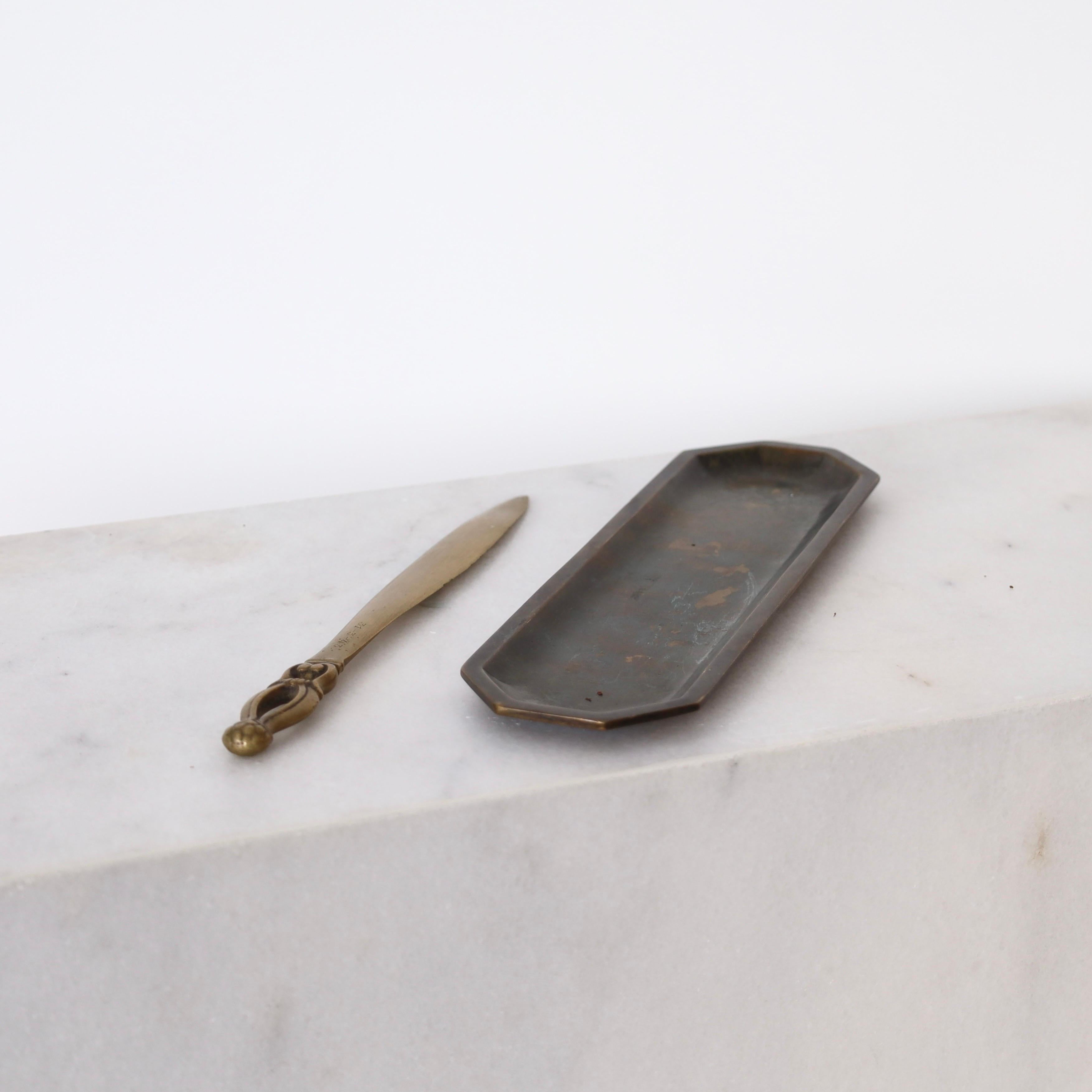 Danish Bronze Tray & Letter Knife designed by Just Andersen, 1920s, Denmark For Sale