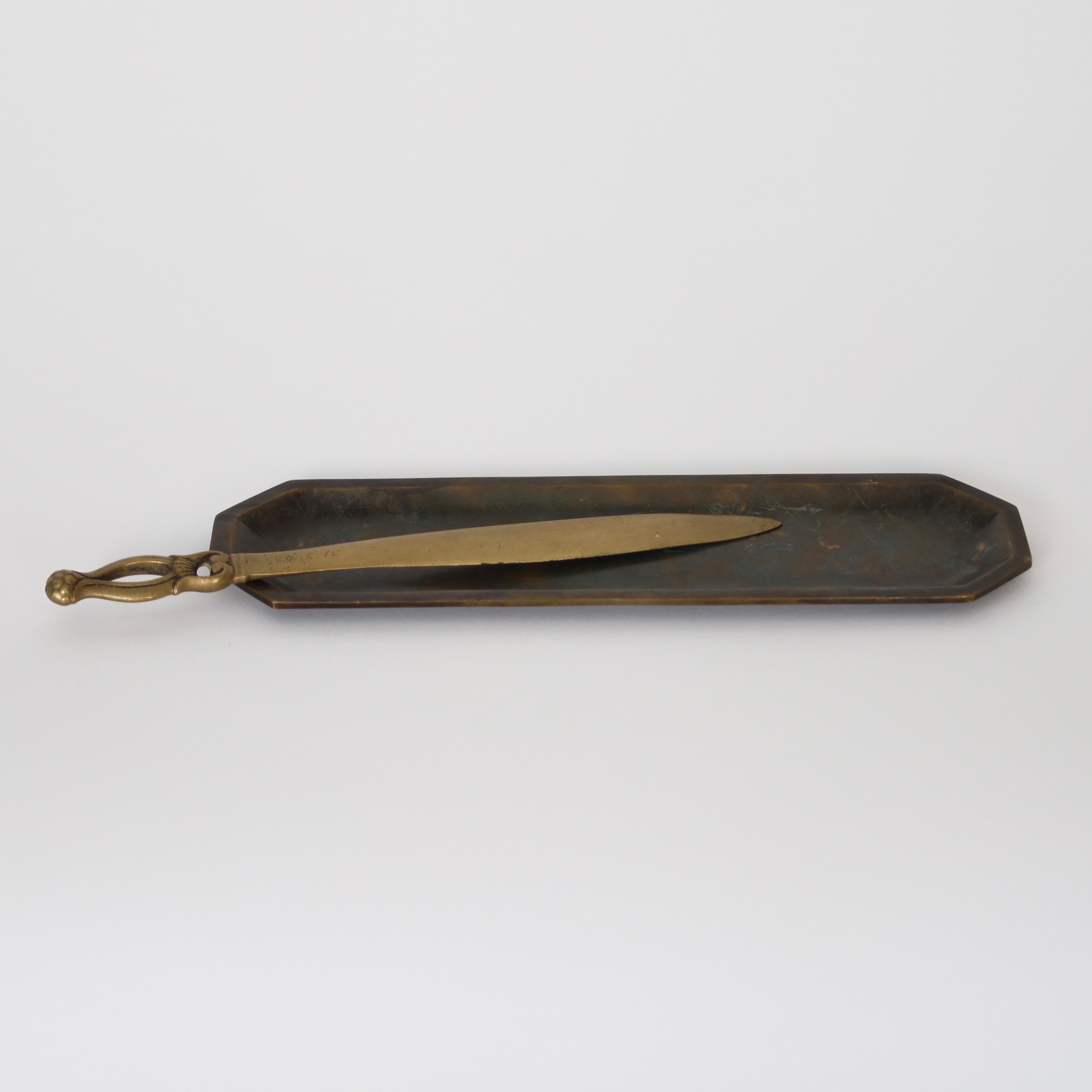 Early 20th Century Bronze Tray & Letter Knife designed by Just Andersen, 1920s, Denmark For Sale