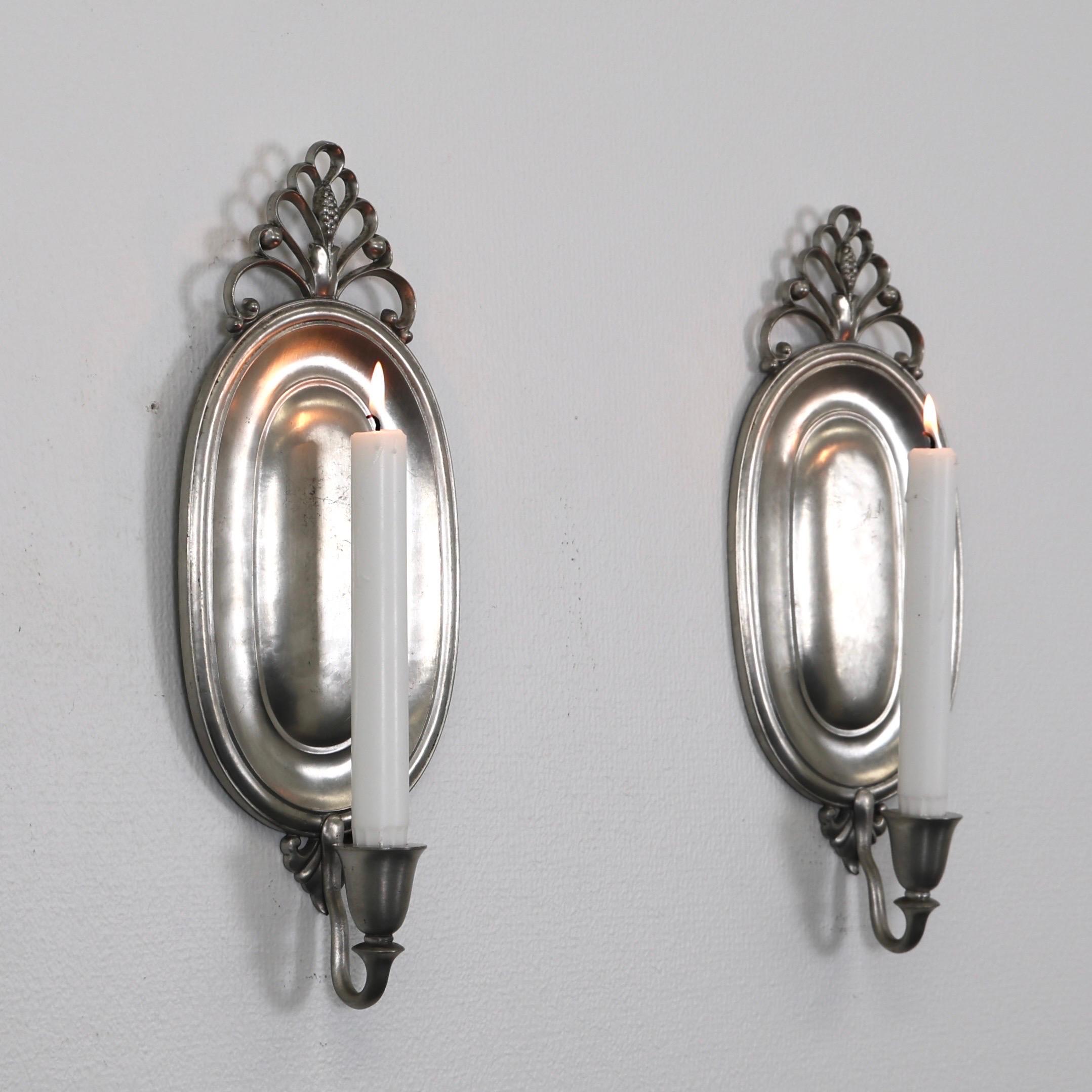 Art Deco Pewter Candle Sconces by Just Andersen, 1920s, Denmark For Sale