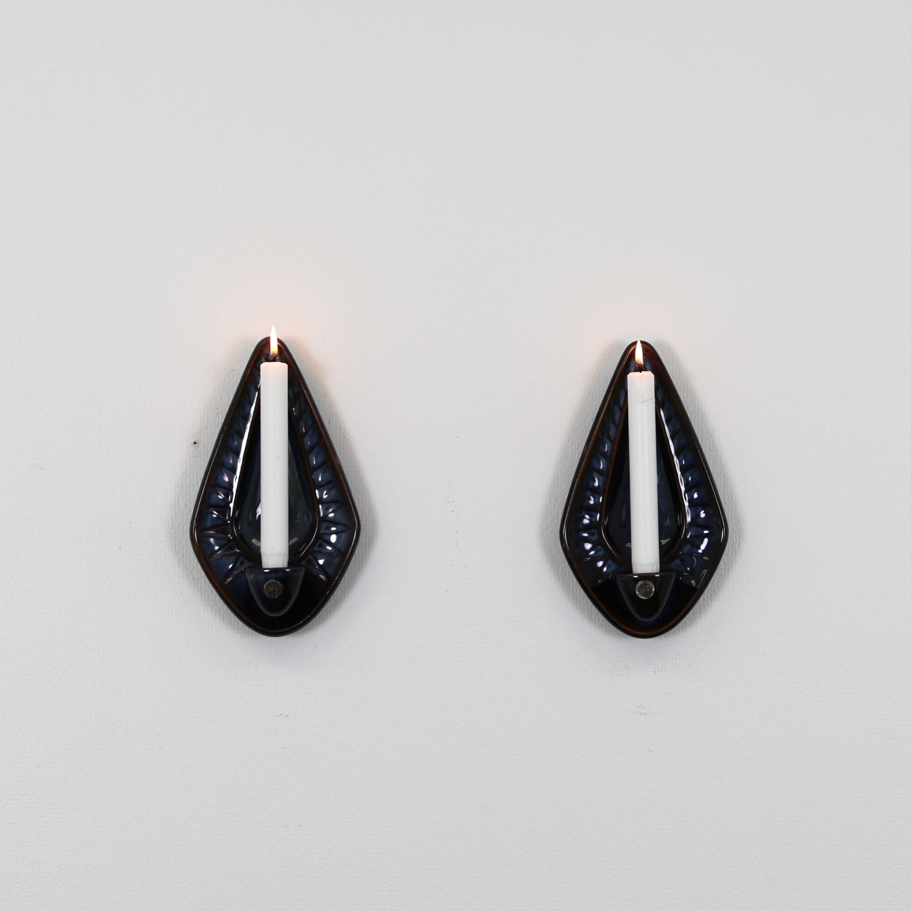 Art Deco Ceramic Candle Sconces by Einar Johansen for Søholm, 1970s, Denmark For Sale