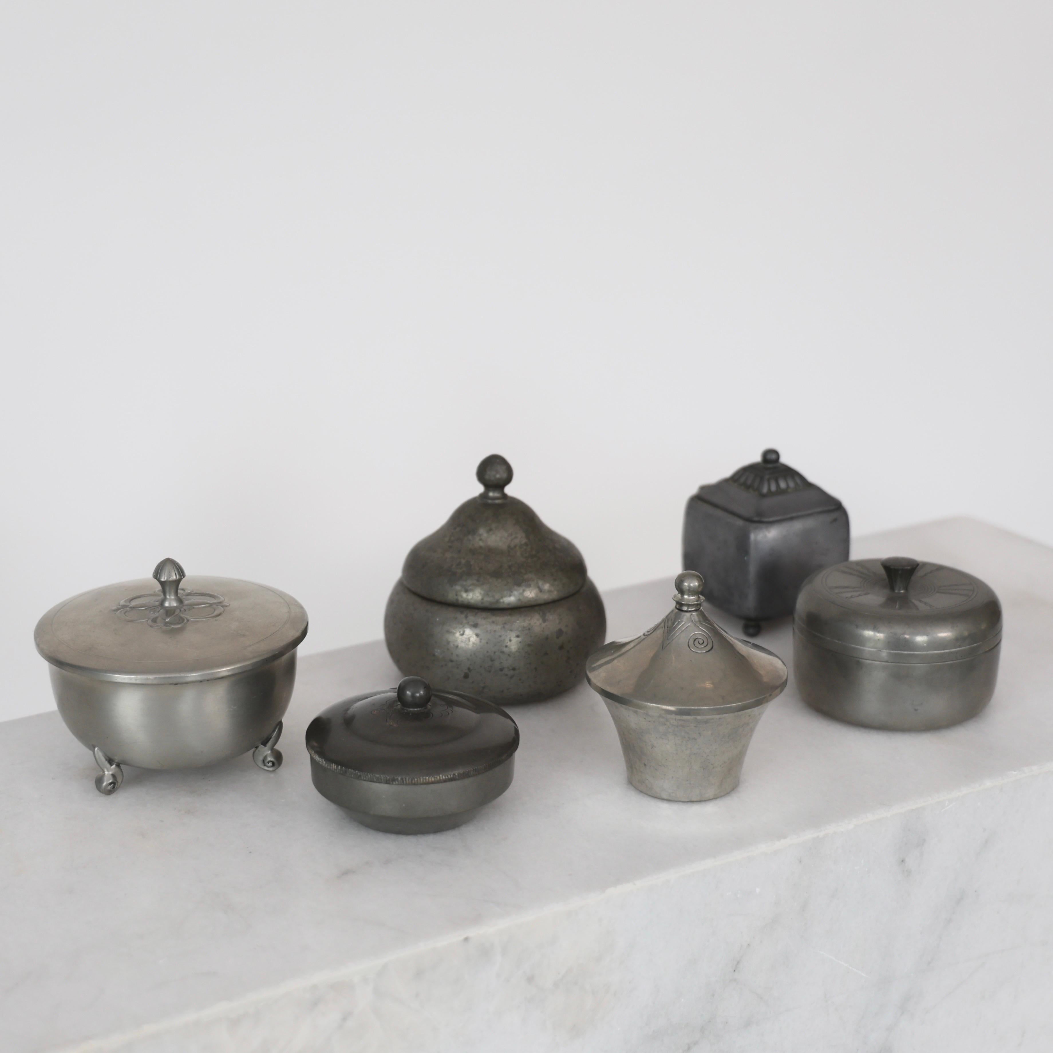 Danish Collection of Pewter Boxes by Just Andersen, 1920s, Denmark For Sale