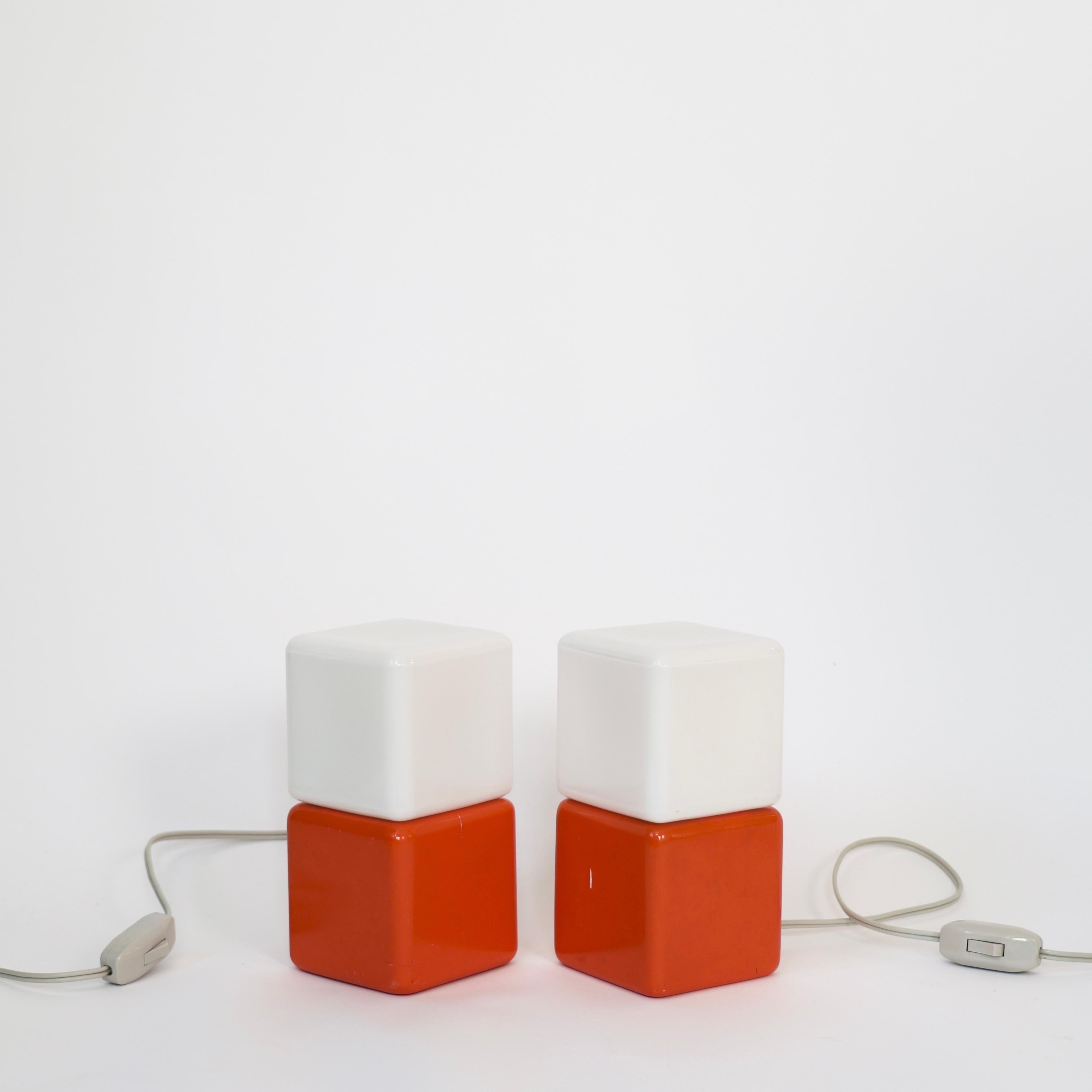 Lampes de table cubiques blanches et orange par Holm Sørensen, 1960, Danemark en vente 4