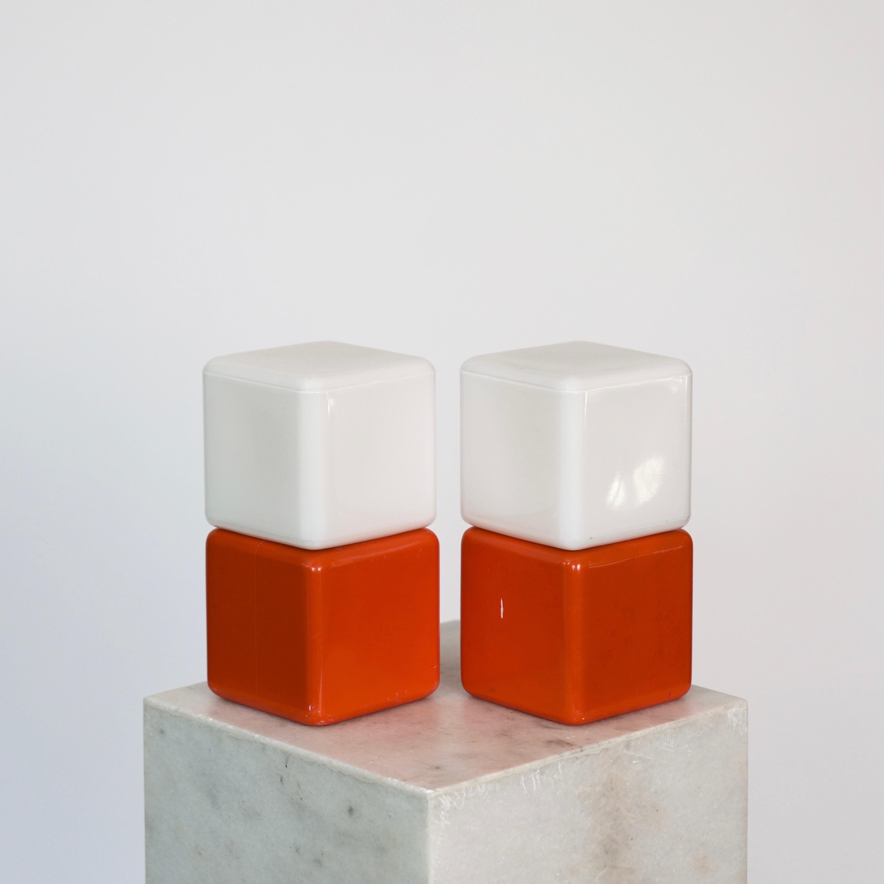 Lampes de table cubiques blanches et orange par Holm Sørensen, 1960, Danemark en vente 5