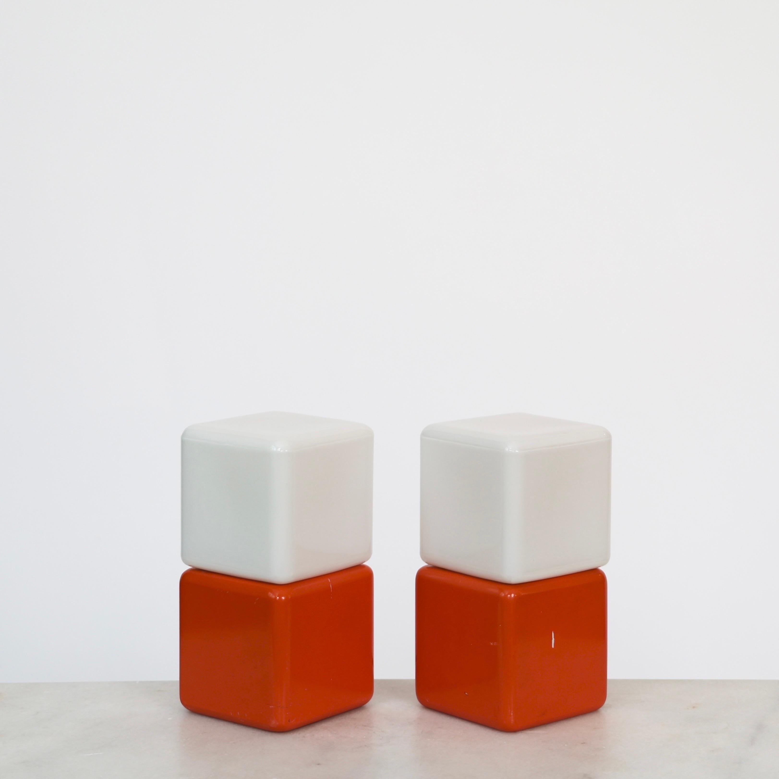 Lampes de table cubiques blanches et orange par Holm Sørensen, 1960, Danemark en vente 1