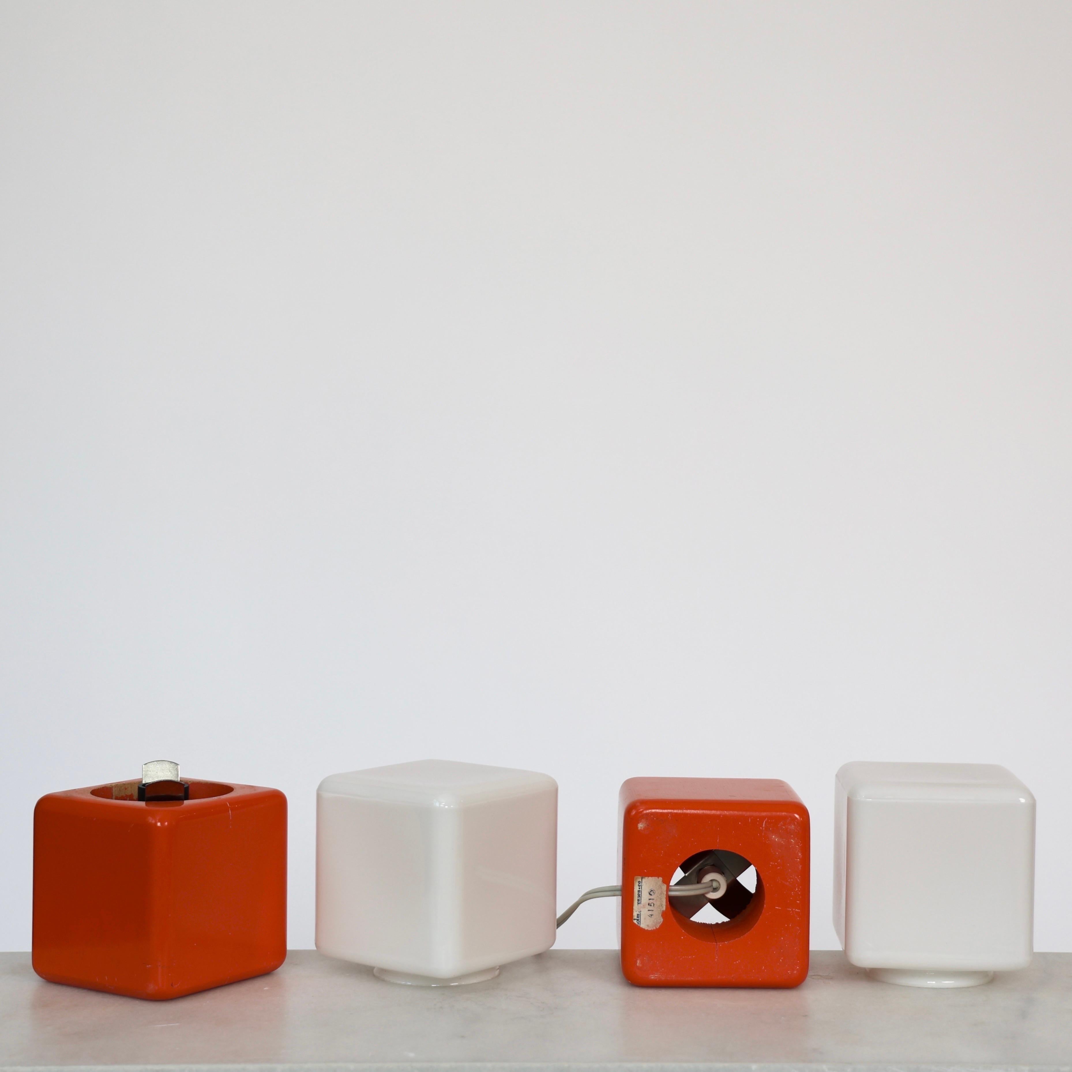 Lampes de table cubiques blanches et orange par Holm Sørensen, 1960, Danemark en vente 3