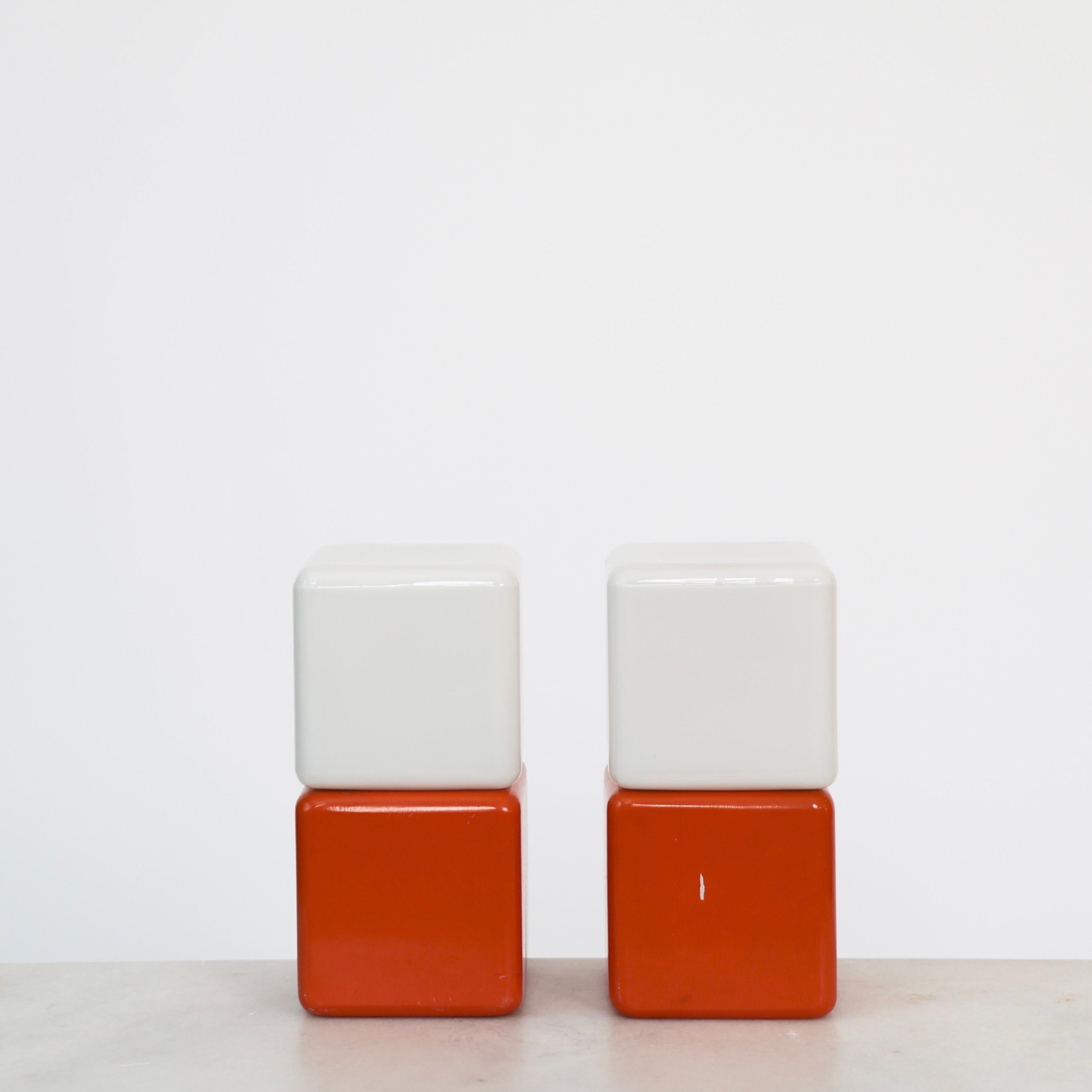 Lampes de table cubiques blanches et orange par Holm Sørensen, 1960, Danemark en vente 2
