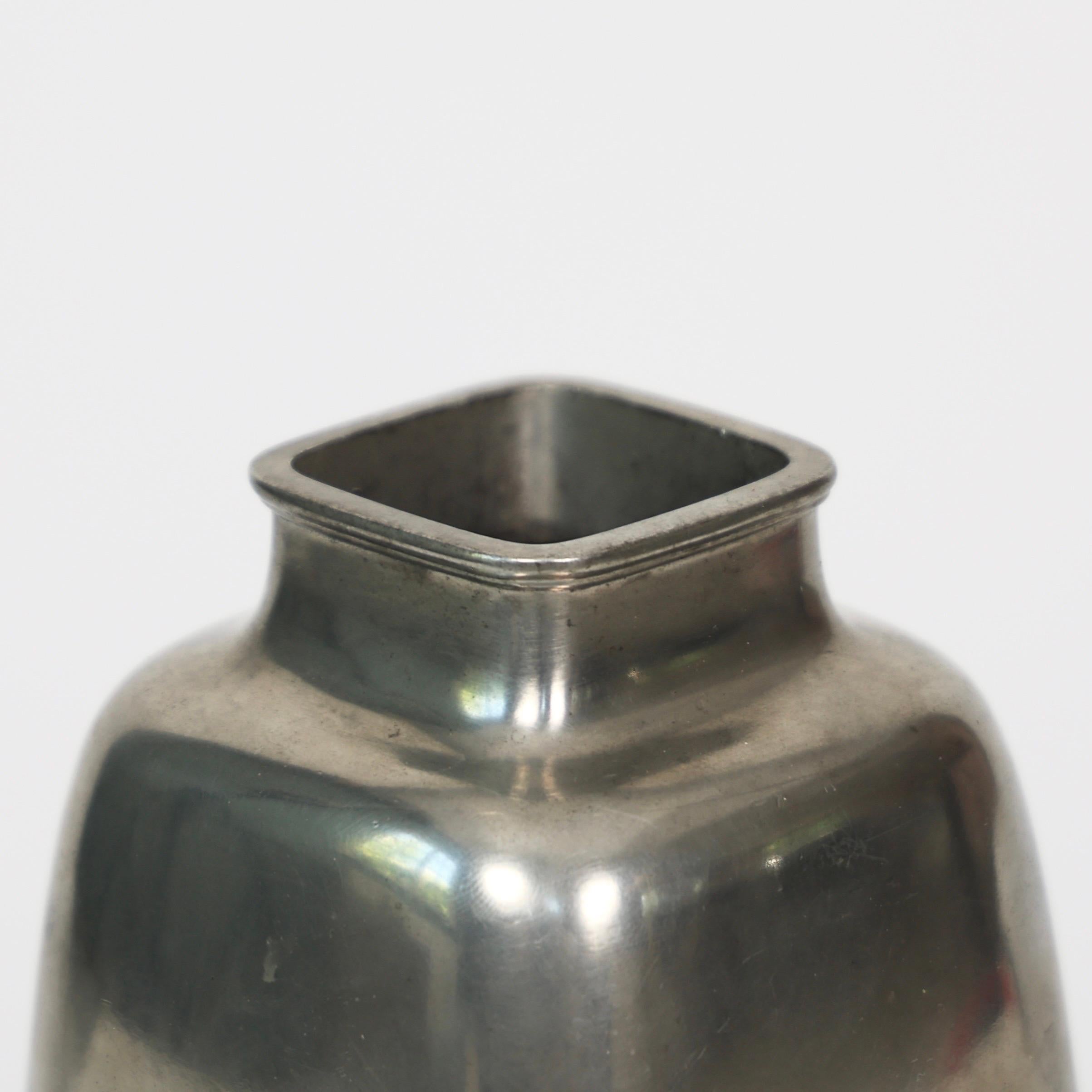 Square Pewter Vase by Just Andersen, 1950s, Denmark For Sale 3