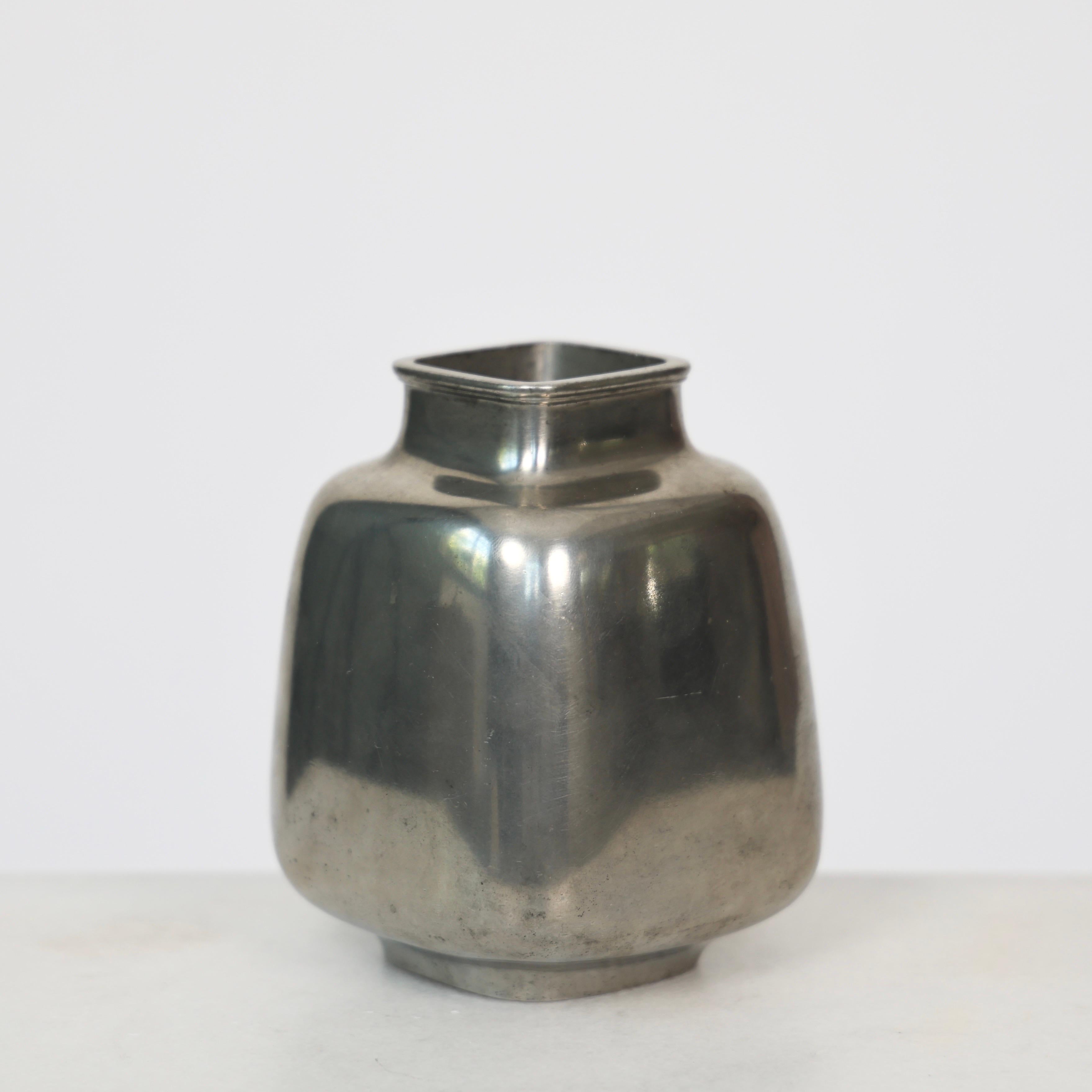 Mid-20th Century Square Pewter Vase by Just Andersen, 1950s, Denmark For Sale