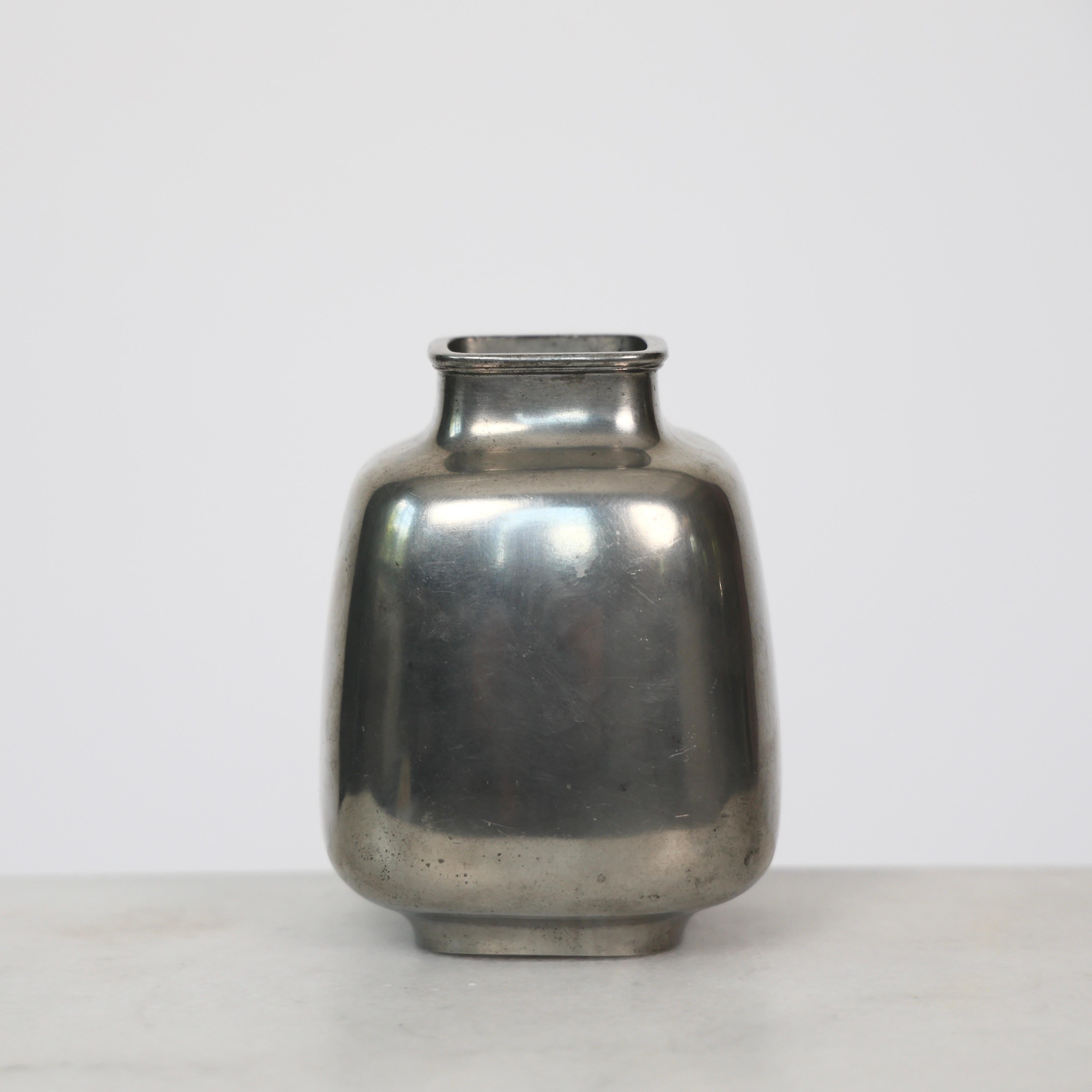 Metal Square Pewter Vase by Just Andersen, 1950s, Denmark For Sale