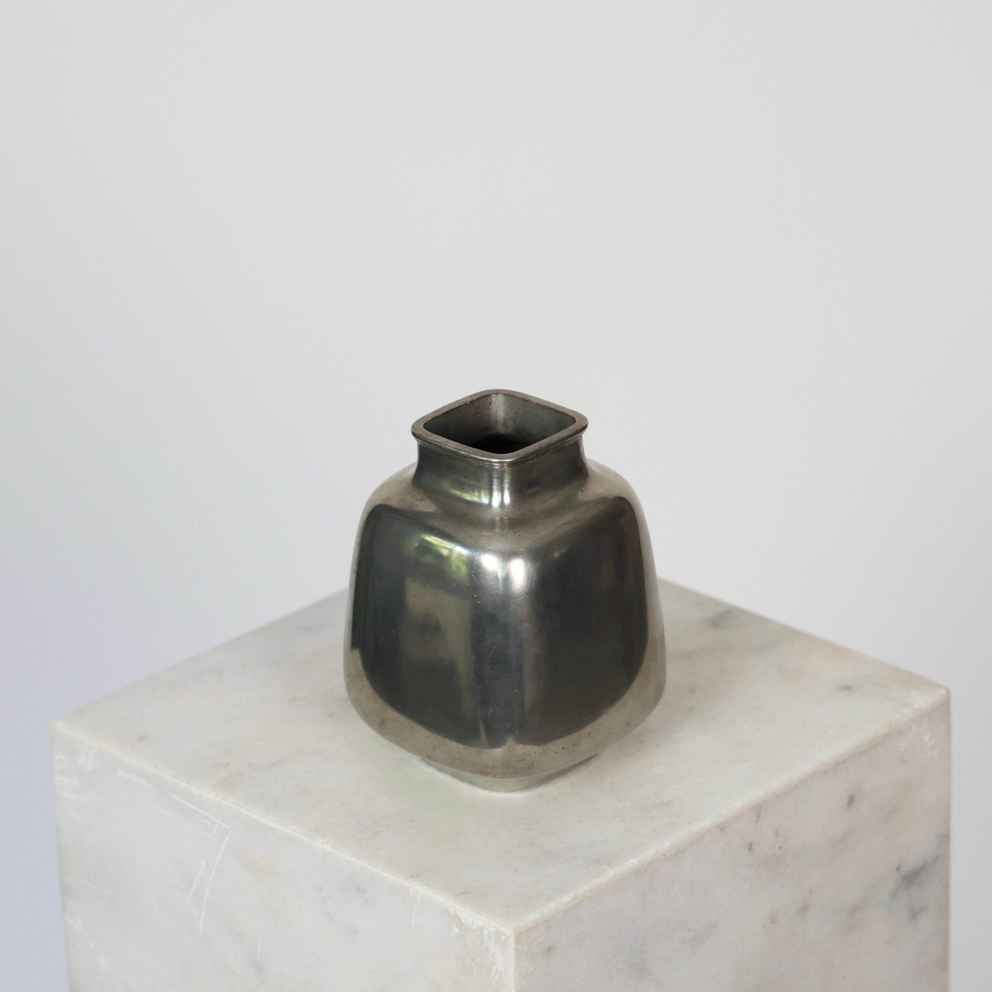 Square Pewter Vase by Just Andersen, 1950s, Denmark In Good Condition For Sale In Værløse, DK