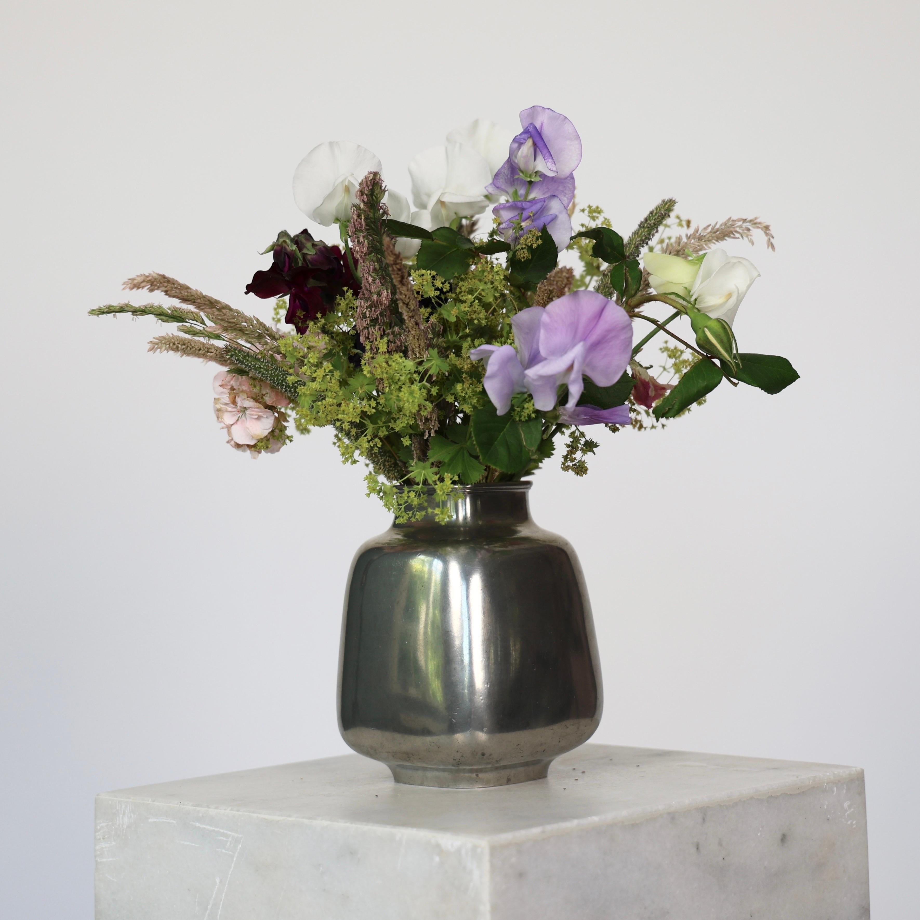 Scandinavian Modern Square Pewter Vase by Just Andersen, 1950s, Denmark For Sale