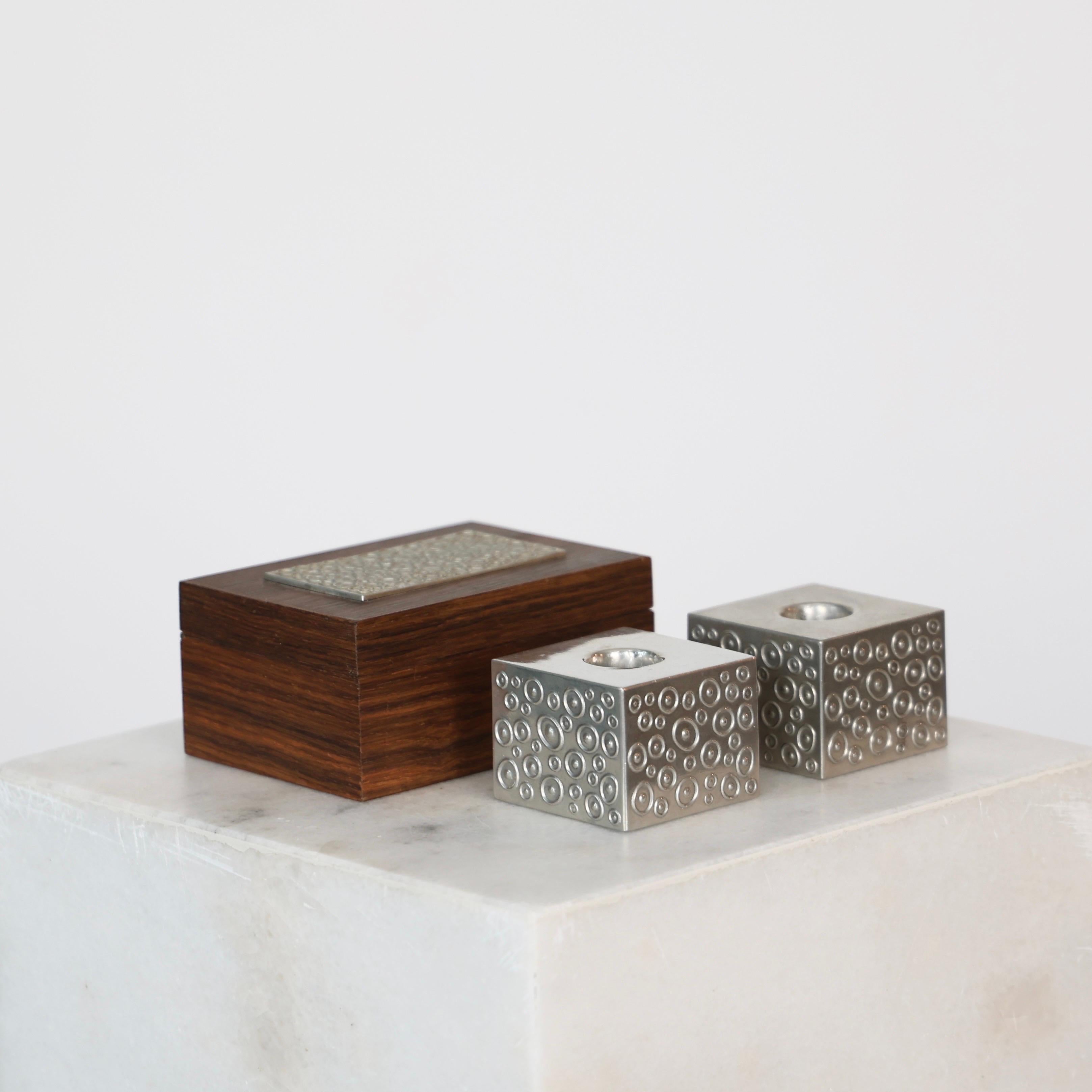 Wood Casket and Pewter Candlestick Holders by Just Andersen, 1950s, Denmark For Sale 6