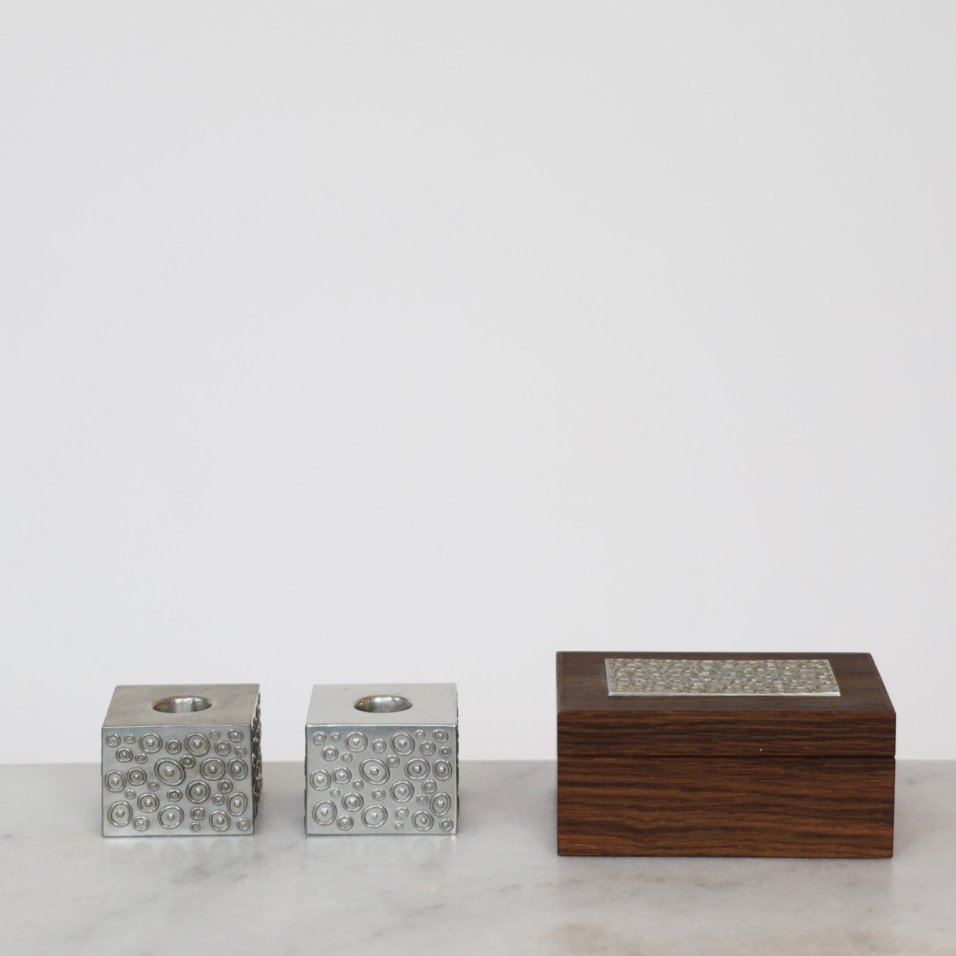 Wood Casket and Pewter Candlestick Holders by Just Andersen, 1950s, Denmark For Sale 2