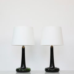 Juego de lámparas de escritorio de cristal verde de Michael Bang para Holmegaard, Años 70, Dinamarca