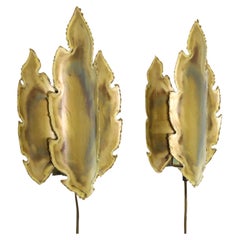 Coppia di lampade da parete in ottone a forma di foglia di Svend Aage Holm Sorensen, 1960, Danimarca