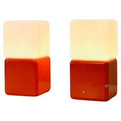 Vintage Pair of Orange & White Bed Lamps by Holm Sørensen, 1960s, Denmark