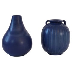 Set of Blue Stoneware vases by Axel Sorensen for P. Ipsens Enke, 1940s, Denmark