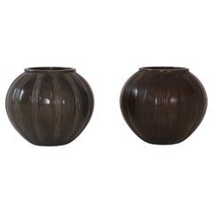 Pair of Round Diskometal Vases by Just Andersen, 1930s, Denmark