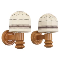Set di lampade da parete in legno di pino svedese di Solbackens Svarveri, Svezia, anni '70