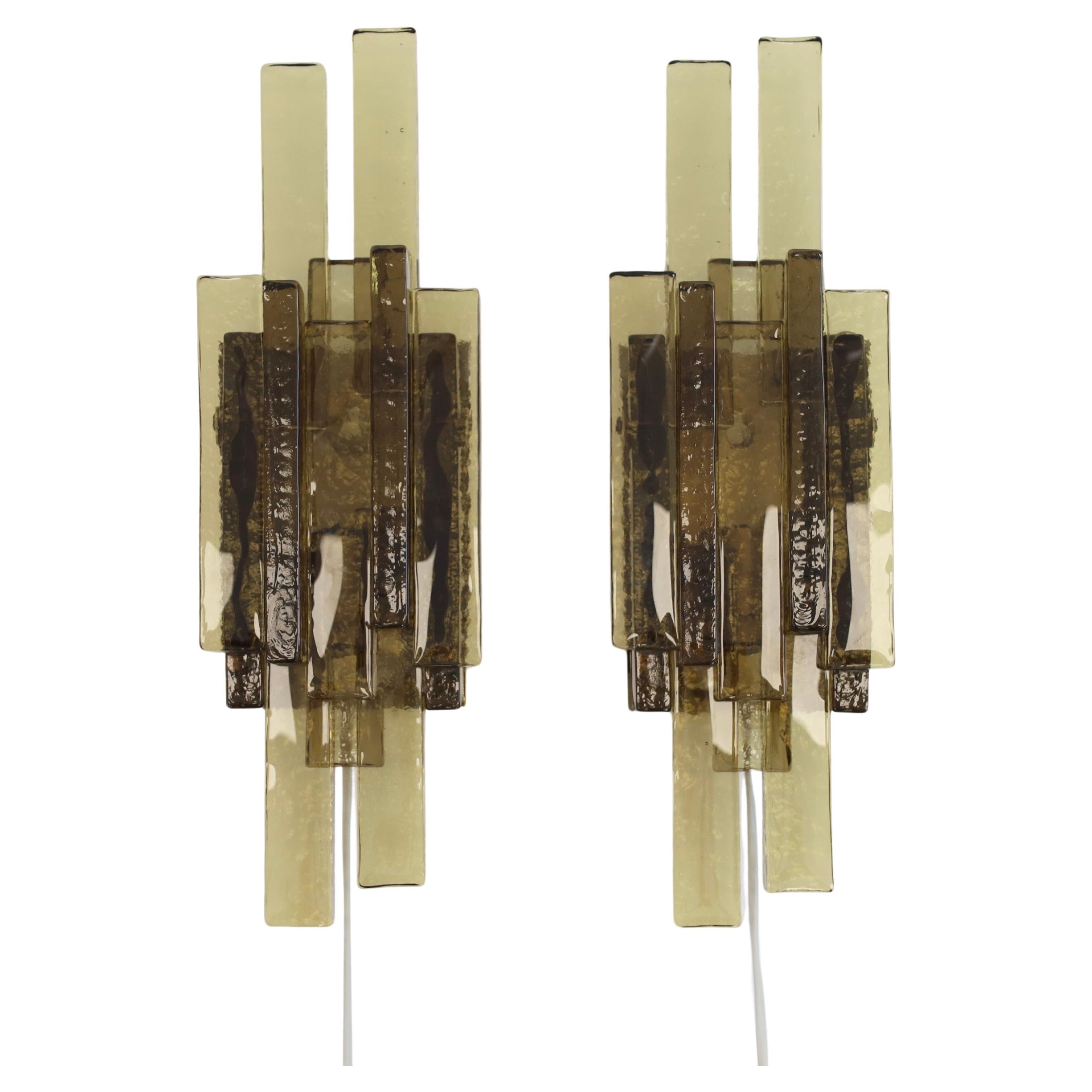 Pair of Smoke-Coloured Glass Wall Lamps by Holm Sørensen, 1960s, Denmark For Sale
