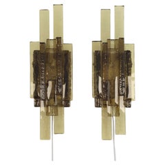 Pair of Smoke-Coloured Glass Wall Lamps by Holm Sørensen, 1960s, Denmark