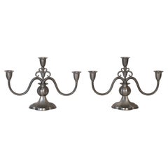 Antique Pewter Candelabras  by Just Andersen, 1920s, Denmark