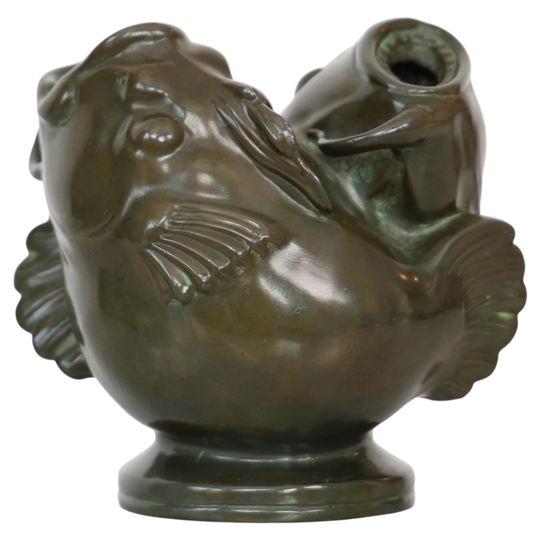 Art Deco Diskometal Fish Vase made by Just Andersen, 1930s, Denmark For Sale