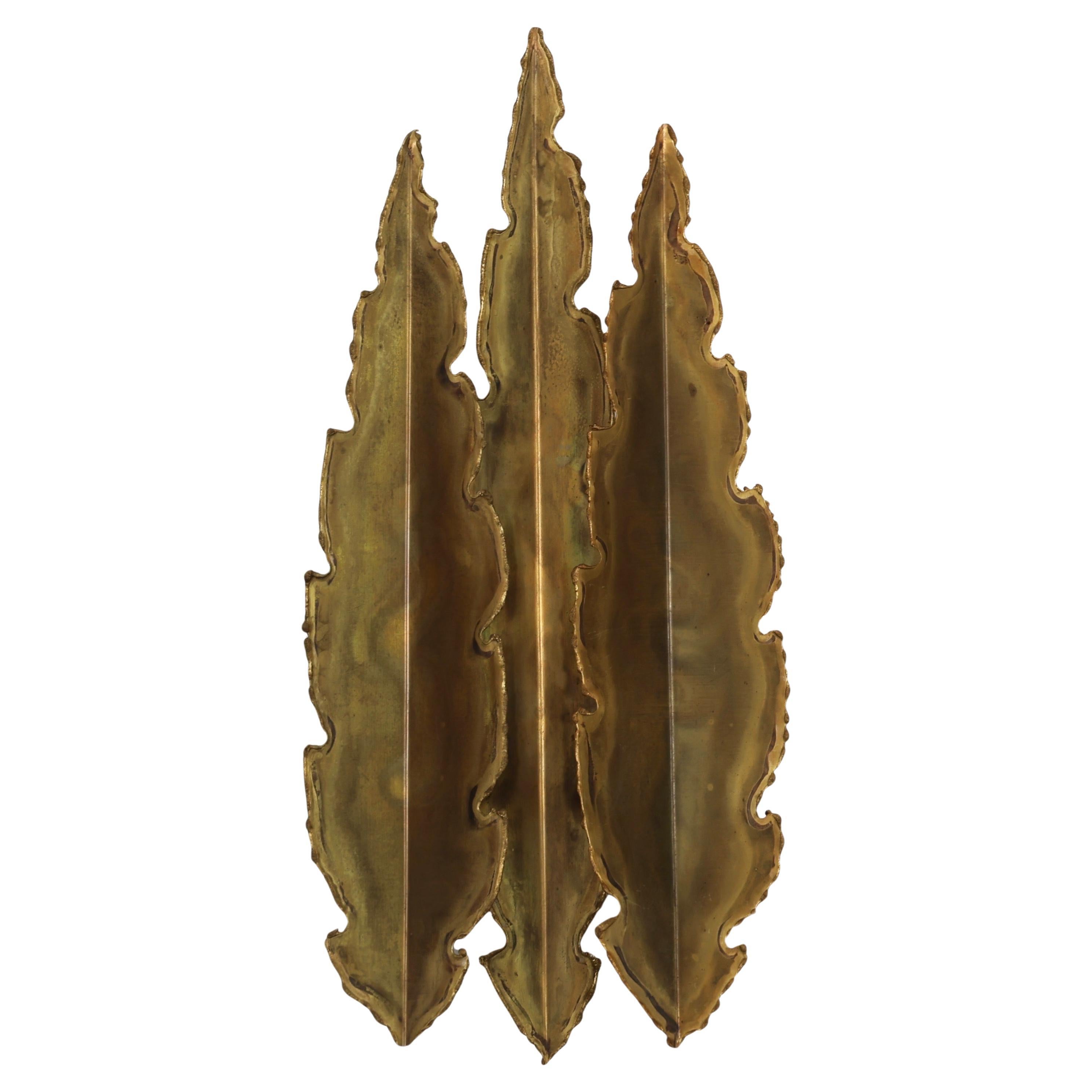 Lámpara de pared de latón en forma de hoja de Svend Aage Holm Sorensen, años 60, Dinamarca