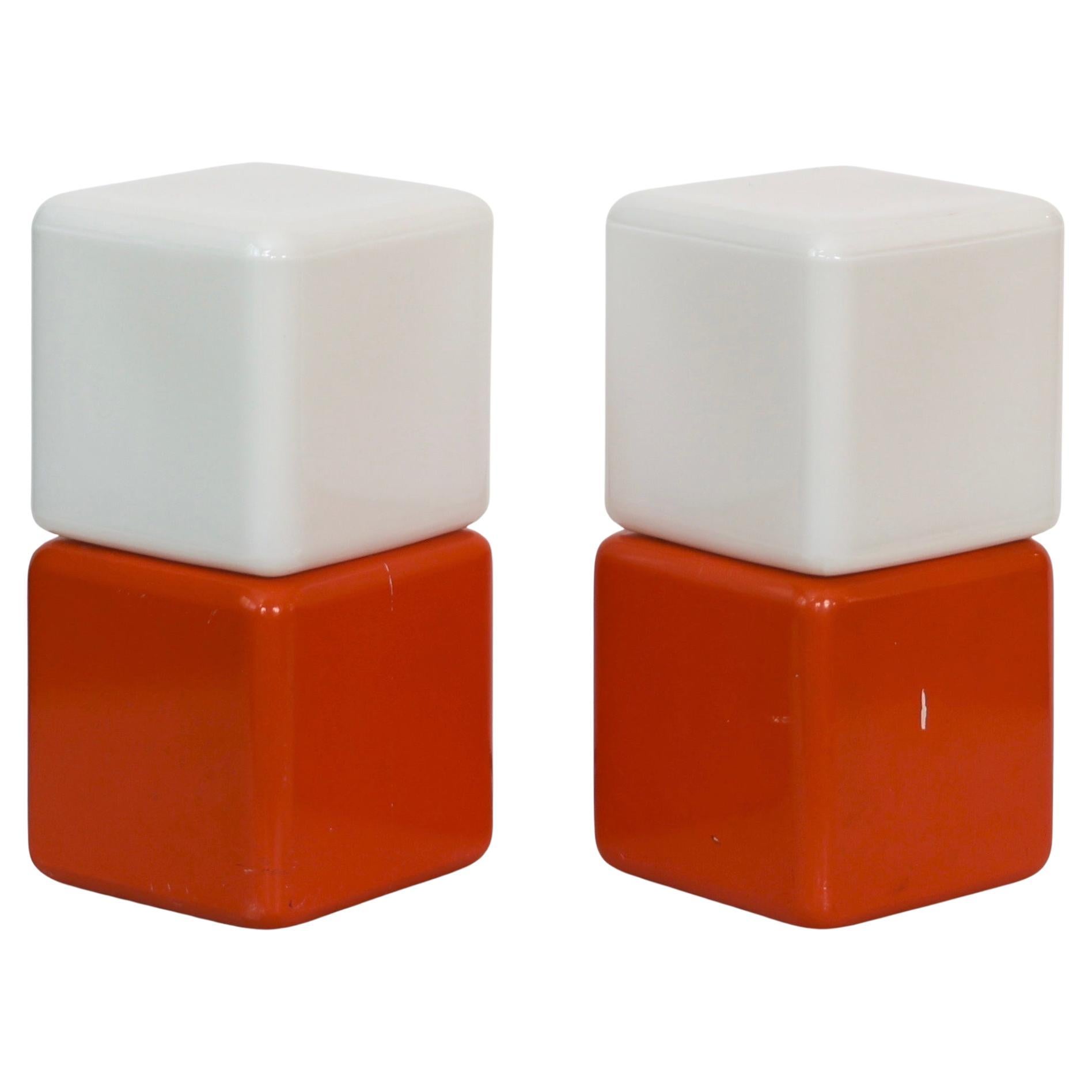 Lampes de table cubiques blanches et orange par Holm Sørensen, 1960, Danemark en vente