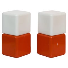 Cubic White and Orange Table Lamps by Holm Sørensen, 1960s, Denmark