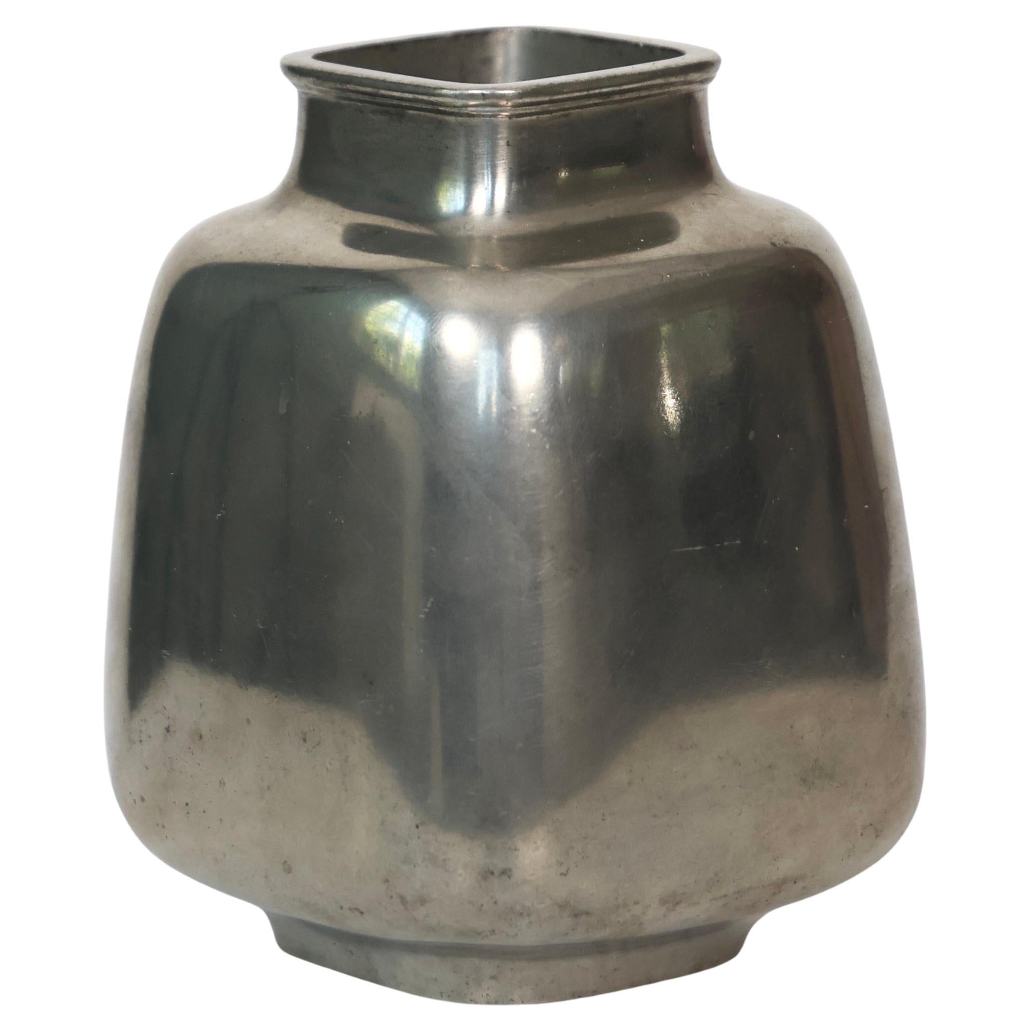 Square Pewter Vase by Just Andersen, 1950s, Denmark For Sale