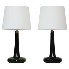 Juego de lámparas de escritorio de cristal verde de Michael Bang para Holmegaard, Años 70, Dinamarca