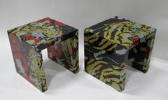 Pair of "Decollage" Metal Side Tables by Mimmo Rotella and Marco Ferreri