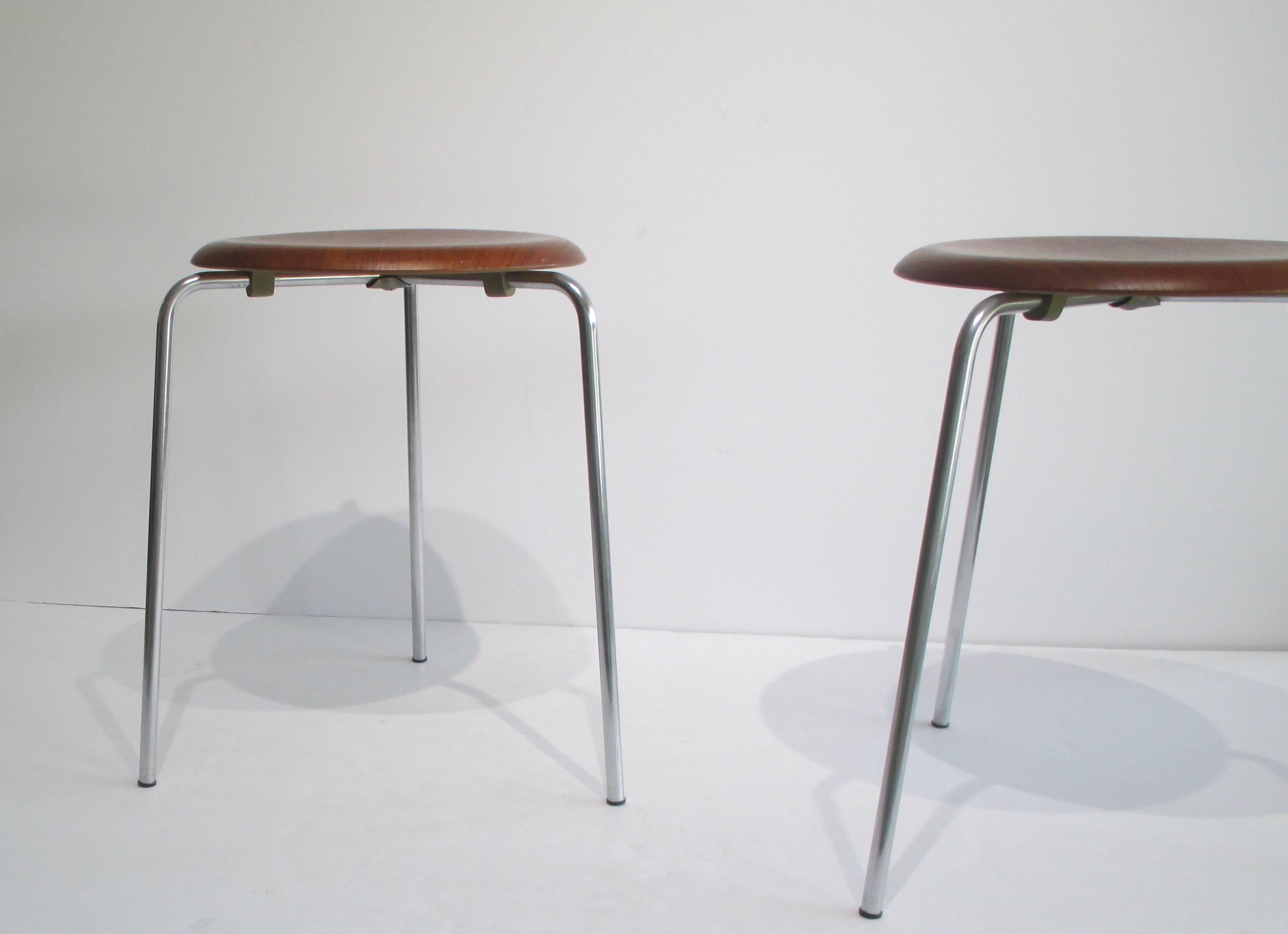 A pair of early Dot stools 1957 by Arne Jacobson.
 