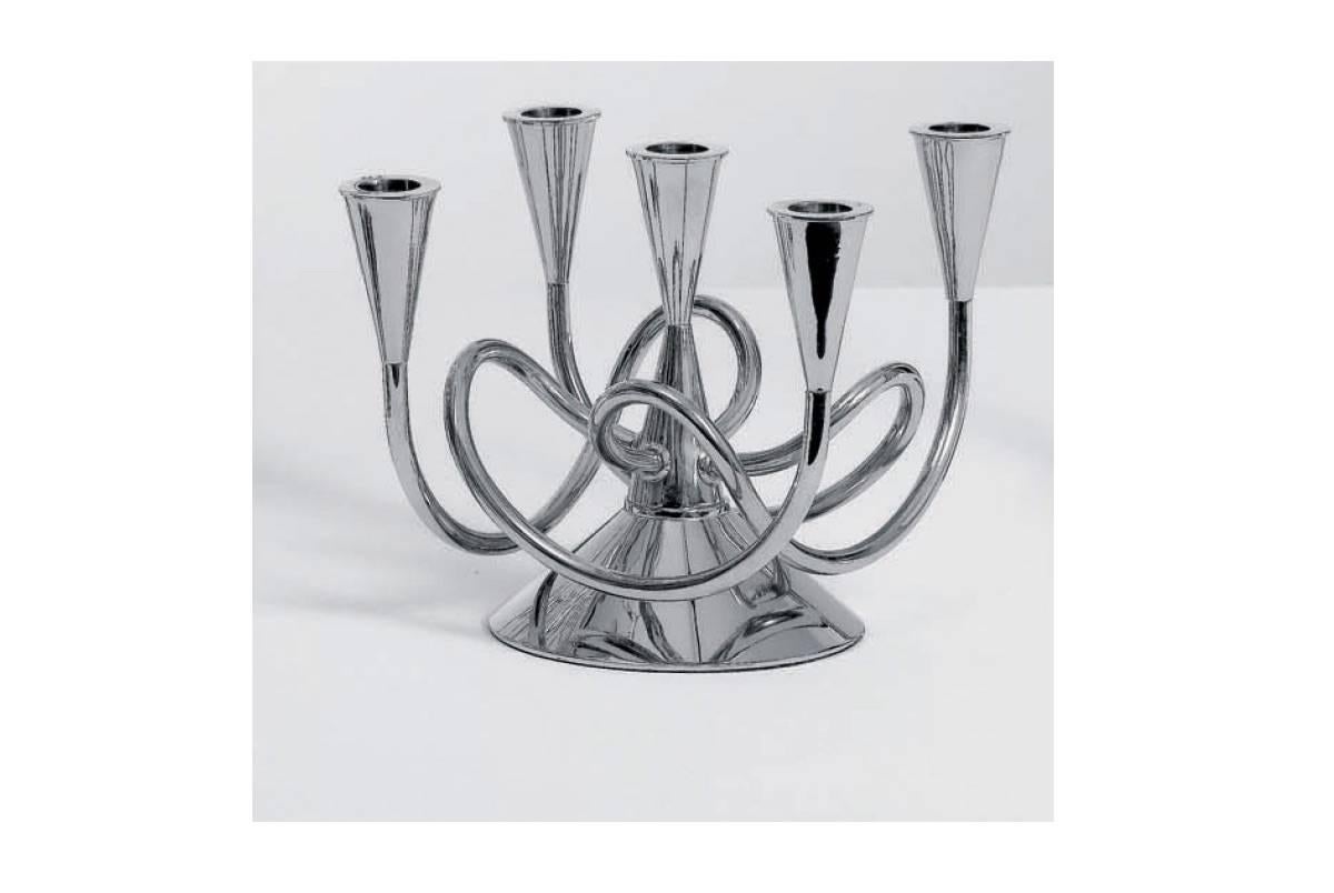 Candleholder polished nickel over brass by Giuseppe Chigiotti Design, Italy, 2005