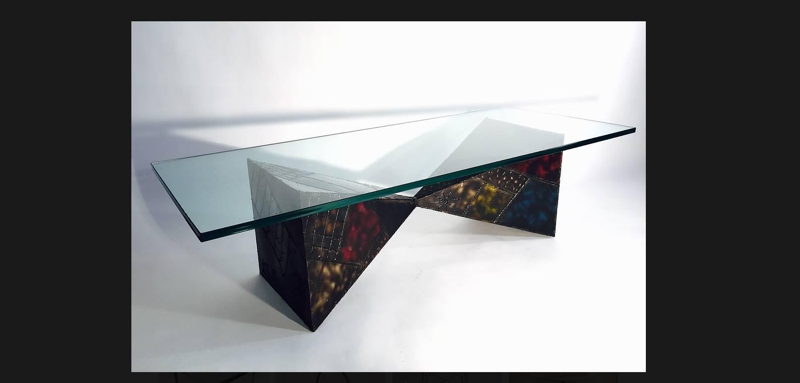 Modern Steel Sculpted Pyramid Coffee Table by Paul Evans