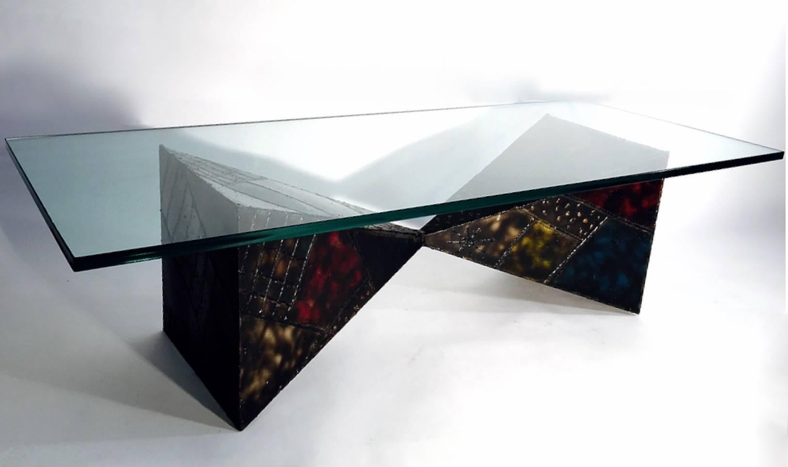 Steel sculpted pyramid coffee table 1971 by Paul Evans.