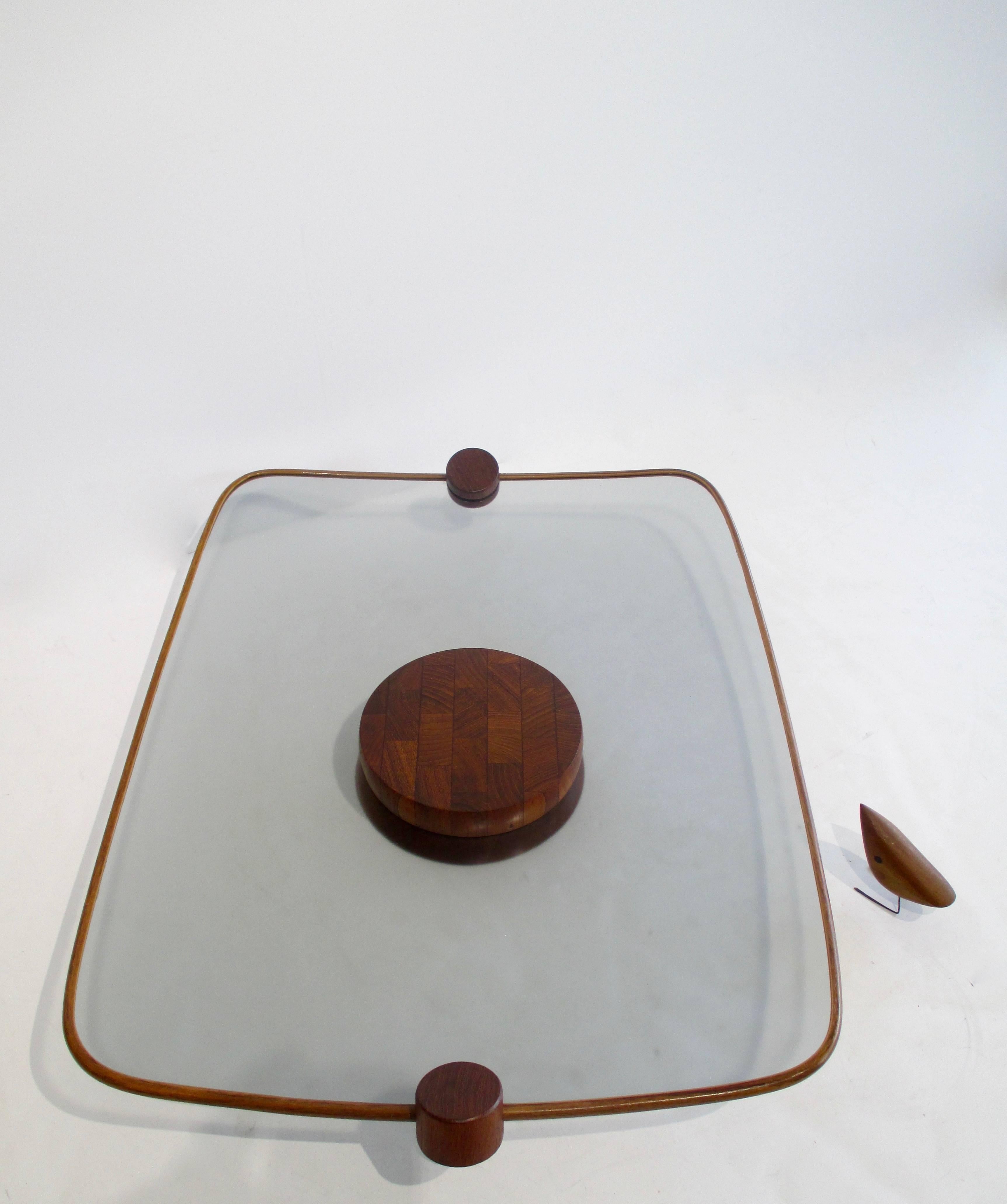 Large Teak and Tinted Glass Tray by Ernest Sohn In Excellent Condition For Sale In West Palm Beach, FL