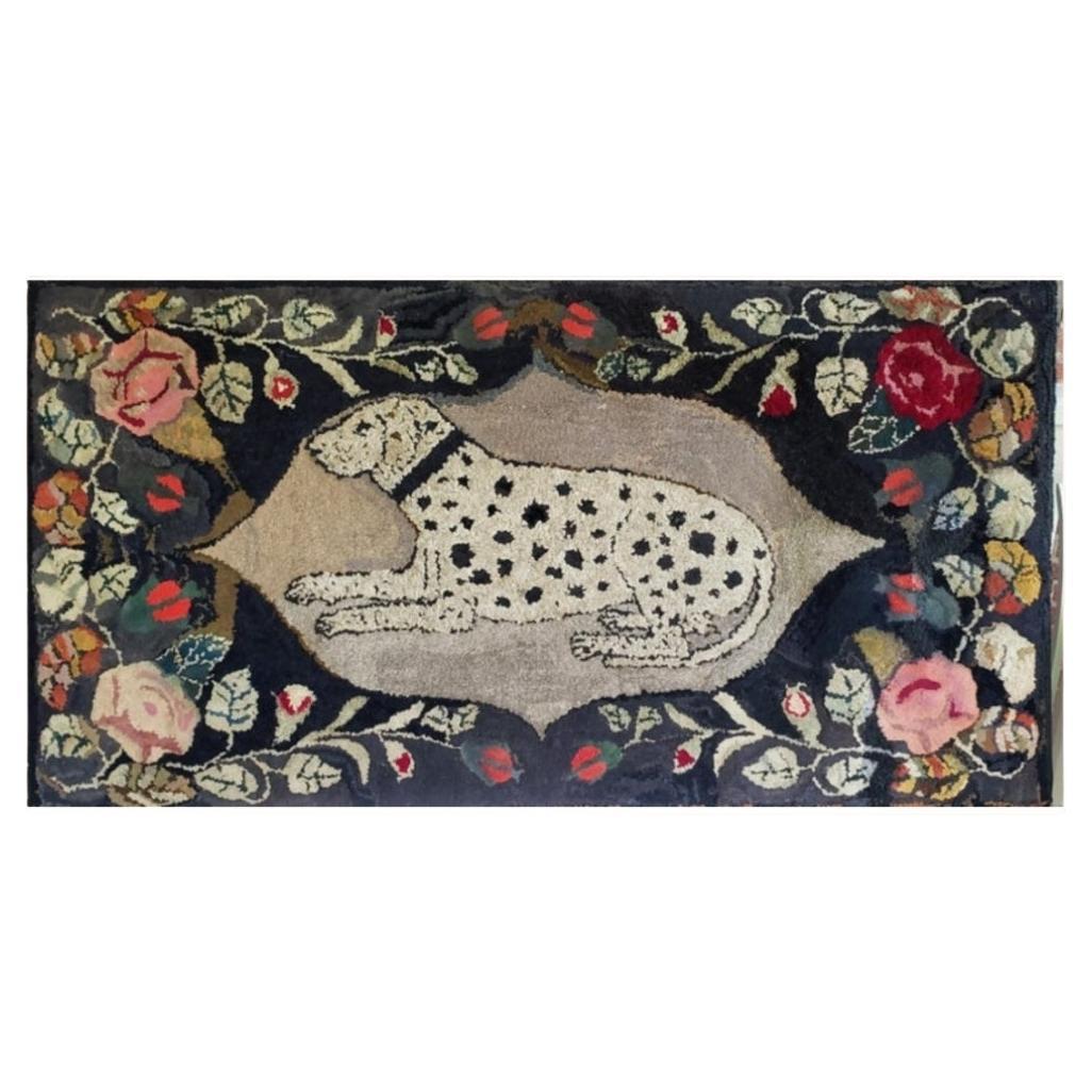 American 19th Century Hooked Rug Depicting a Dalmatian